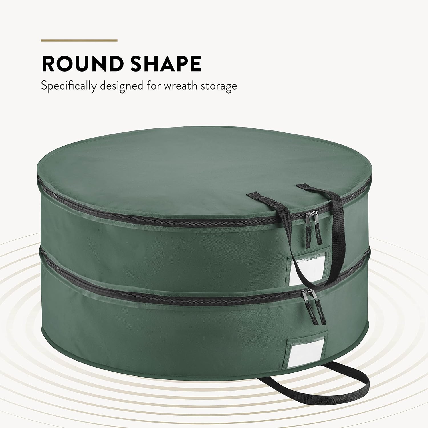 ZOBER Christmas Wreath Storage Container 36 Inch - Wreath Bag Fits 2 Wreaths Box - 600D Oxford Fabric - Interior Compartment for Storing Garlands, Wreaths Storage Bag W Strong Durable Handles - Green - Image 4