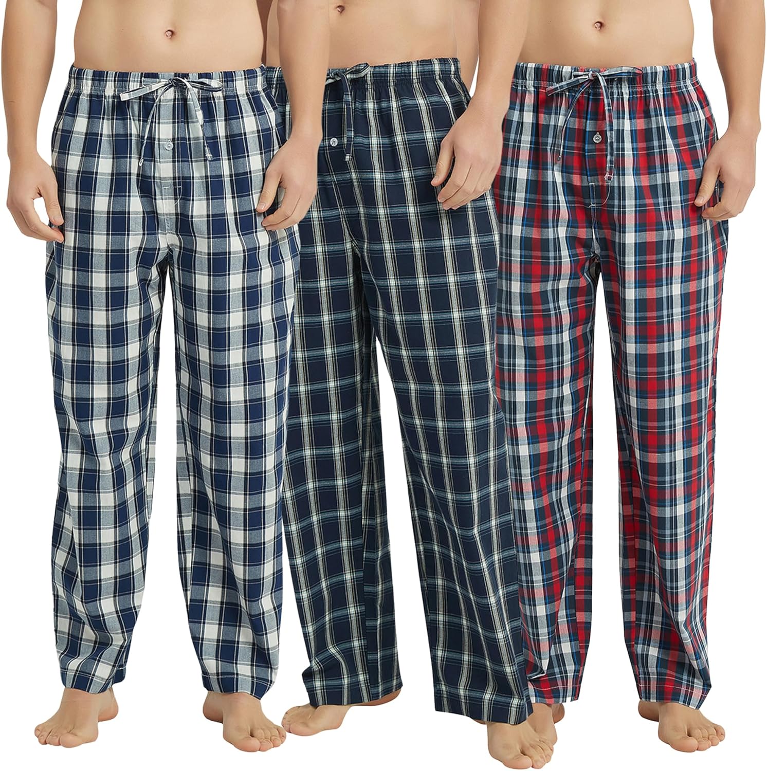 Vulcanodon 2 Pack Men's Cotton Pajama Pants, Soft Woven Pajama Pants for Men Plaid Pj Bottoms