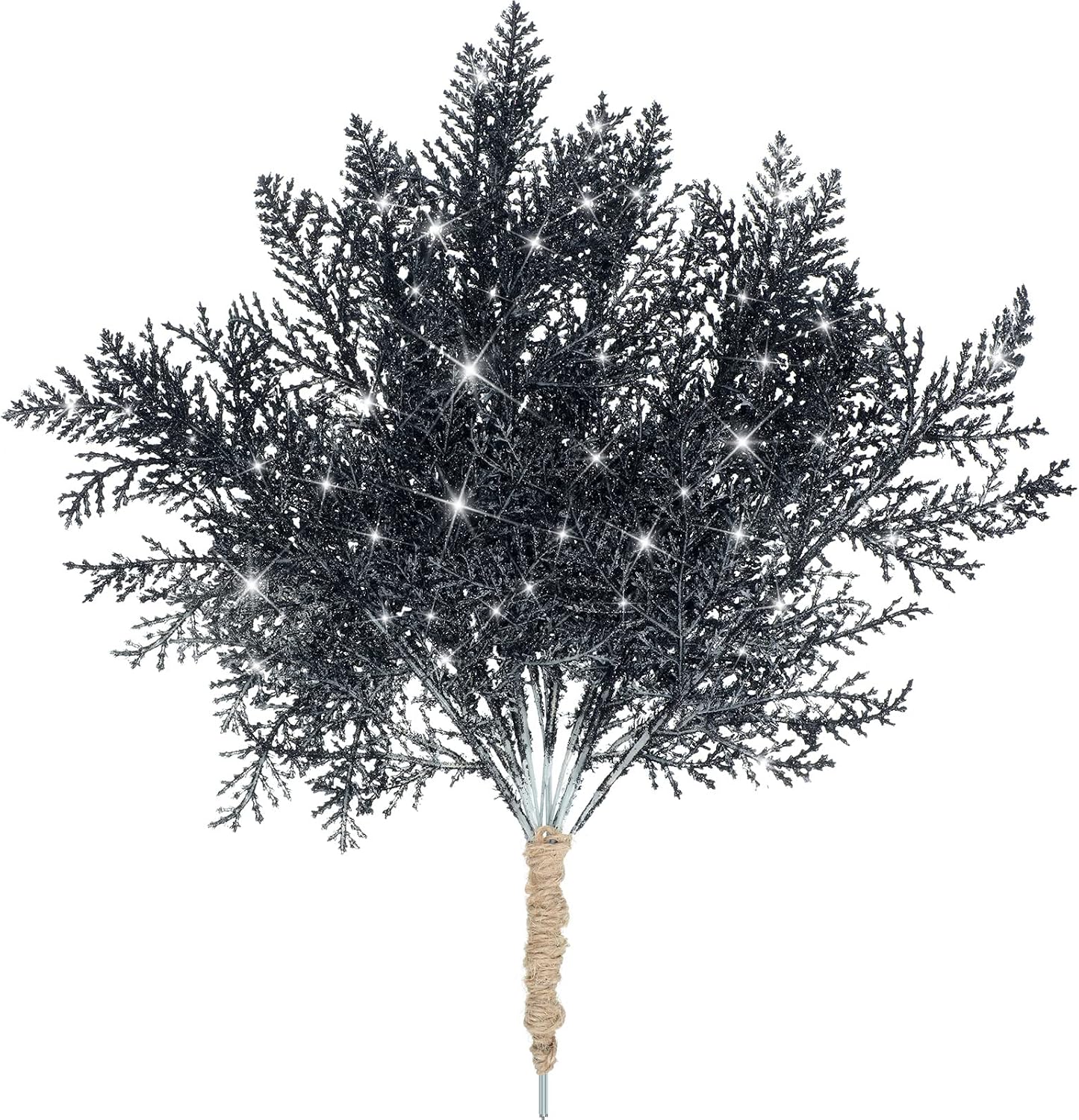 Waydress Artificial Pine Needles Christmas Floral Picks Branches Glitter Fake Floral Twig Picks for Flower Greenery Arrangements Tree Home Wreaths Holiday Decor (Black, 20 Pieces)