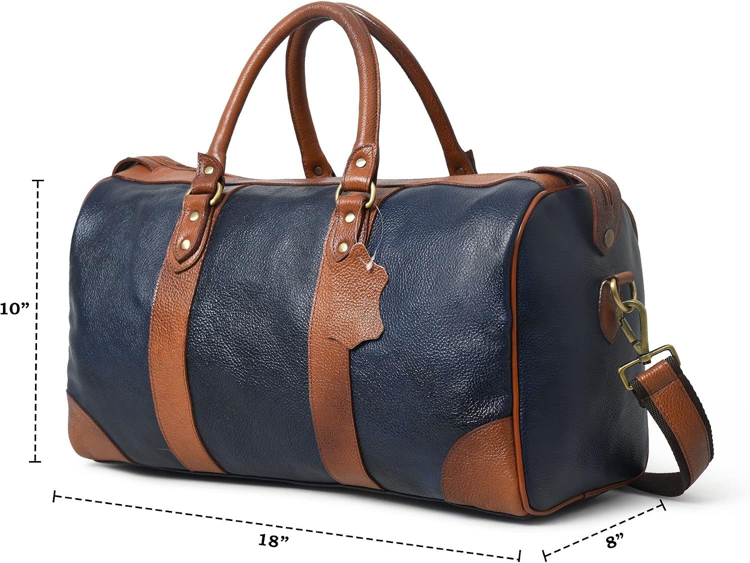 Adyan Leather Duffle Weekender Bag 18" for Men Women Handmade Soft Leather Overnight Weekend Travel Duffle Bags for Gym Sports (18 Inch, Navy Blue)