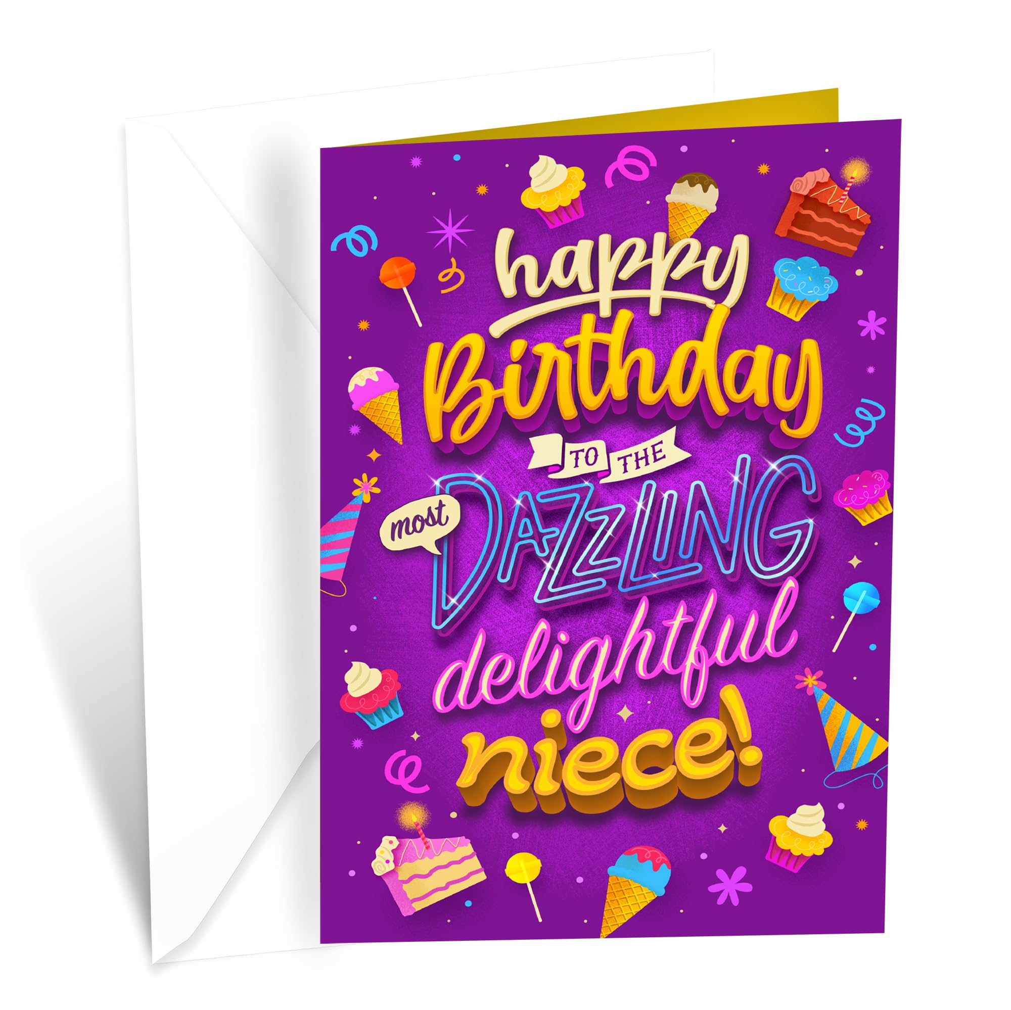 Prime Greetings Niece Happy Birthday Card, Made in America, Eco-Friendly, Thick Card Stock with Premium Envelope 5in x 7.75in, Packaged in Protective
