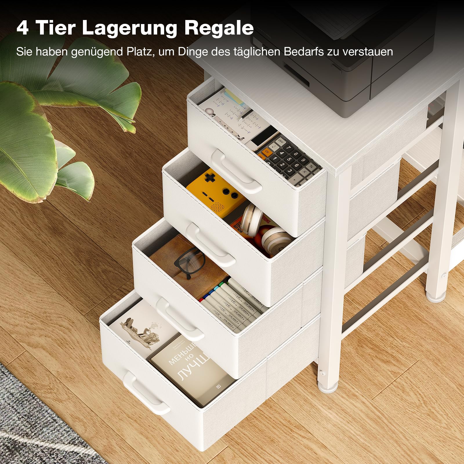Coleshome hoekbureau, 120x70cm bureau, L-vorm met 4 laden, omkeerbare computertafel voor kantoor, werkkamer, slaapkamer, wit