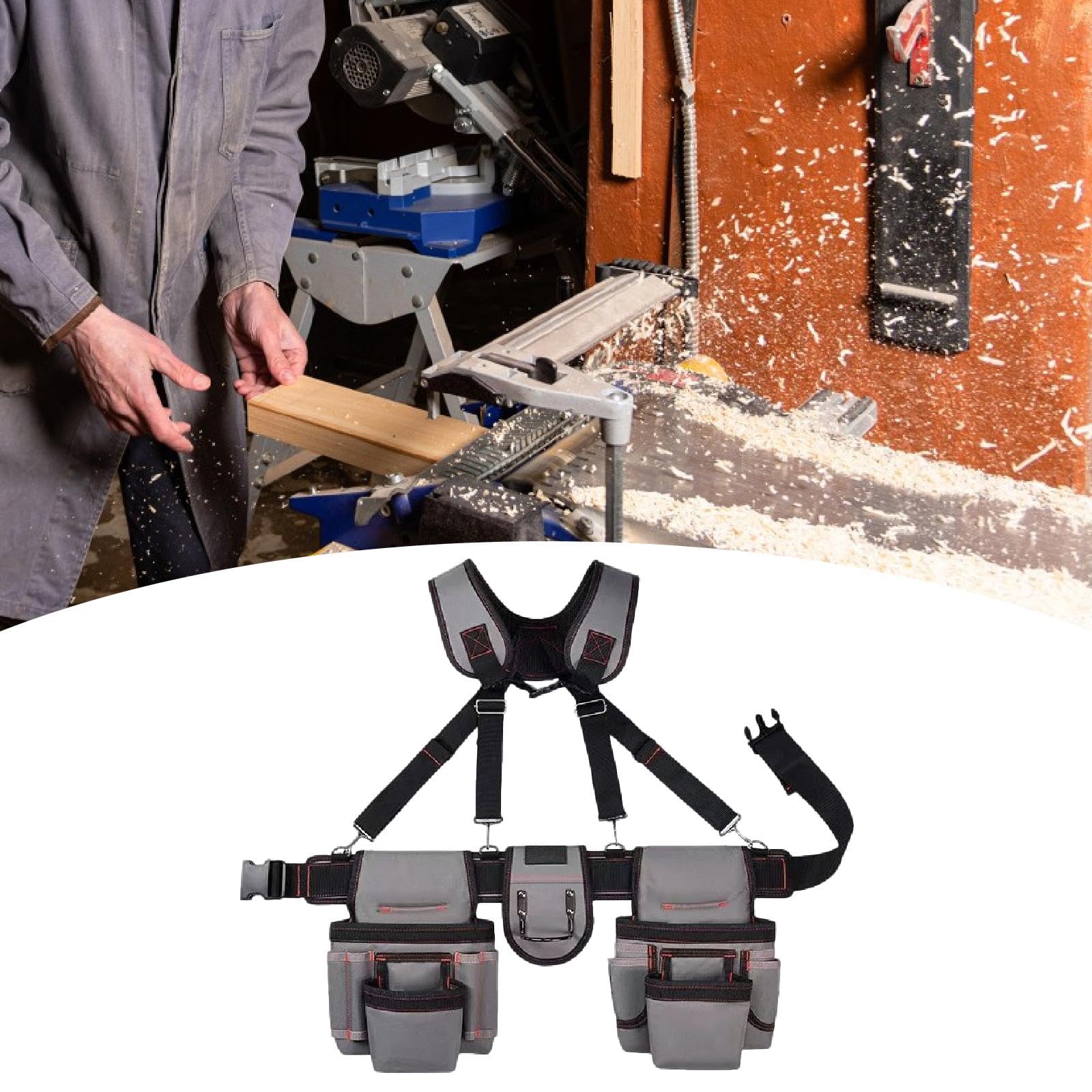Ceinture Porte-outils avec Bretelles et Multiples Poches. Coffret Cadeau pour Papa. Sacoche Porte-outils Professionnelle à Porter à La Taille, Gris