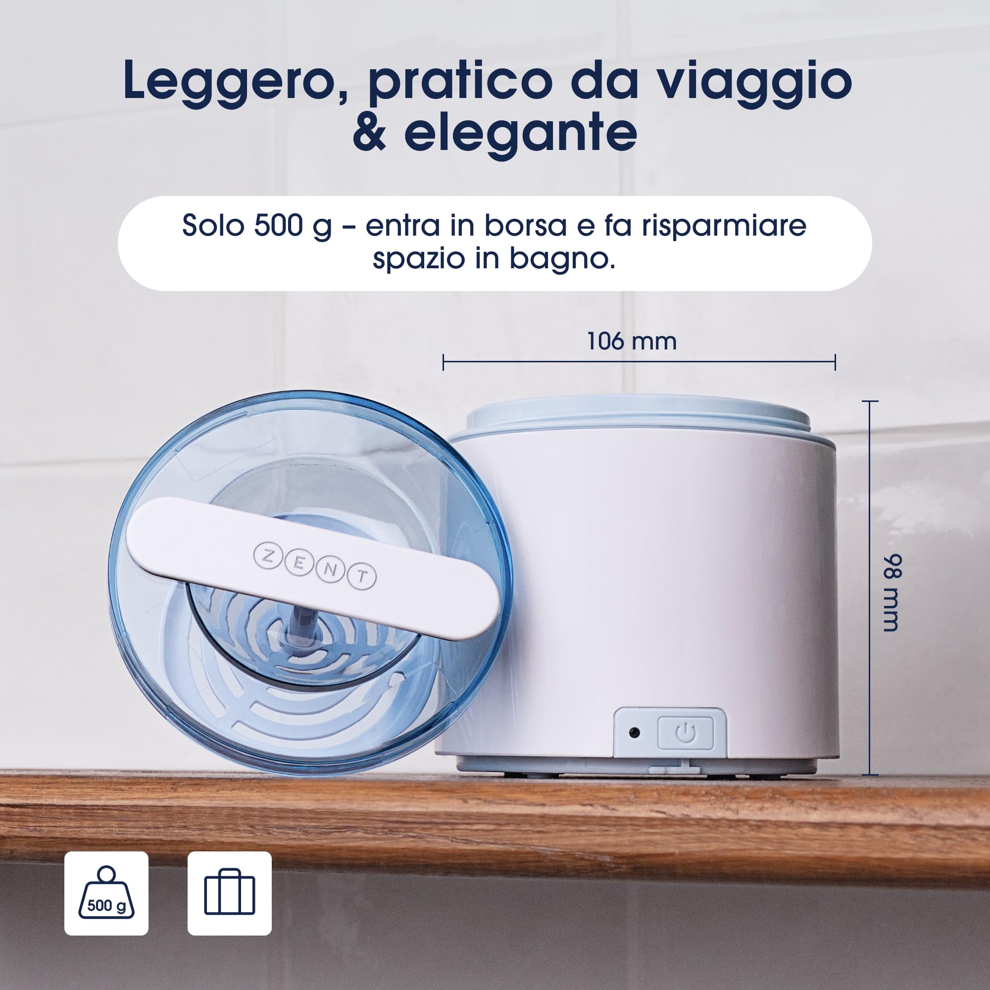 ZENT Pulitore ultrasuoni compatto 200ml, Vasca ultrasuoni per apparecchi allineatori ortodontici gioielli, invisalign pulizia - Tecnologia di pulizia a 360°, Ideale per viaggio, Prodotto medico