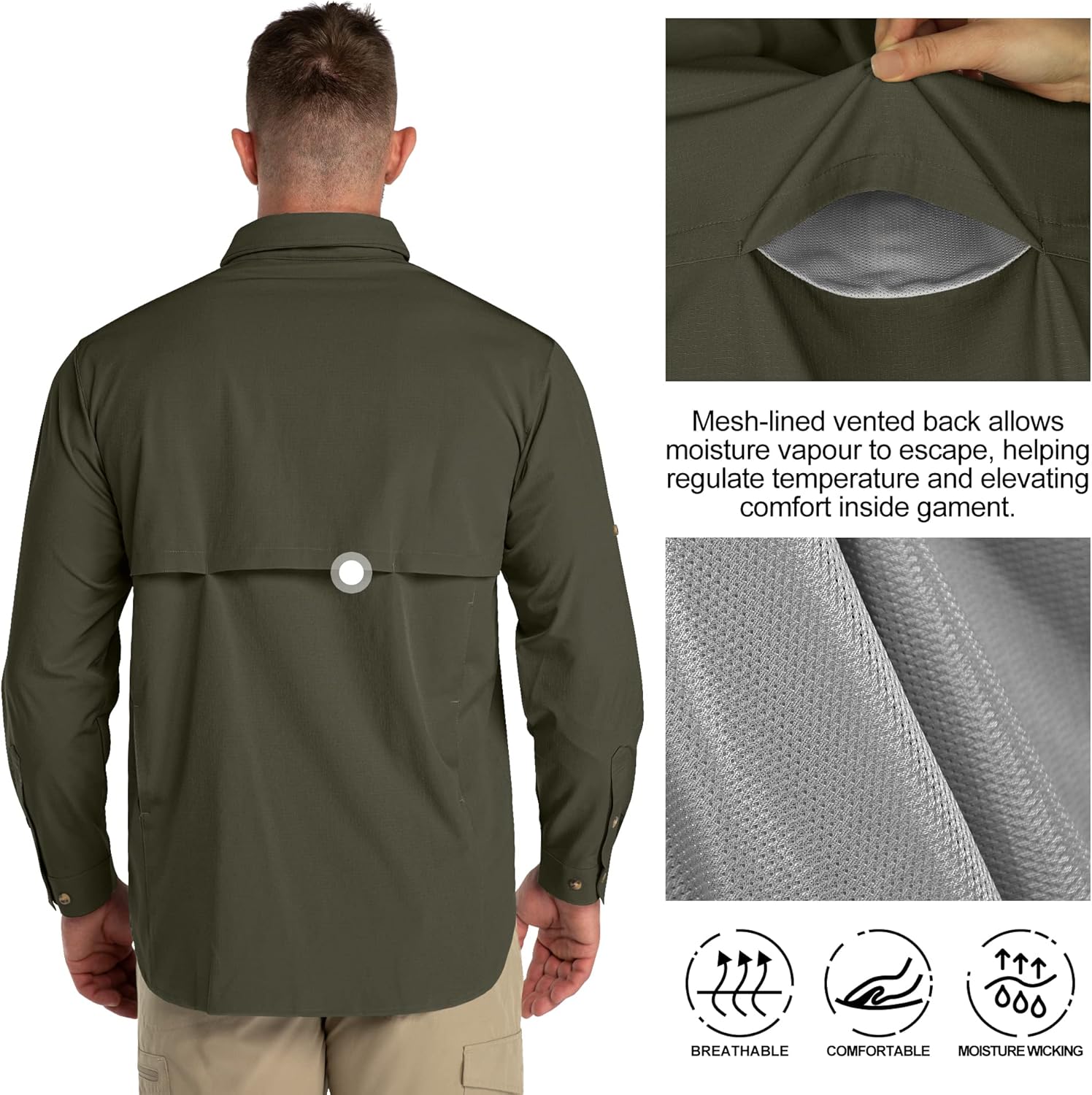 33,000ft Men's UPF 50+ UV Protection Long Sleeve Hiking Shirts Breathable Quick Dry Fishing Shirts for Safari, Outdoor - Image 3