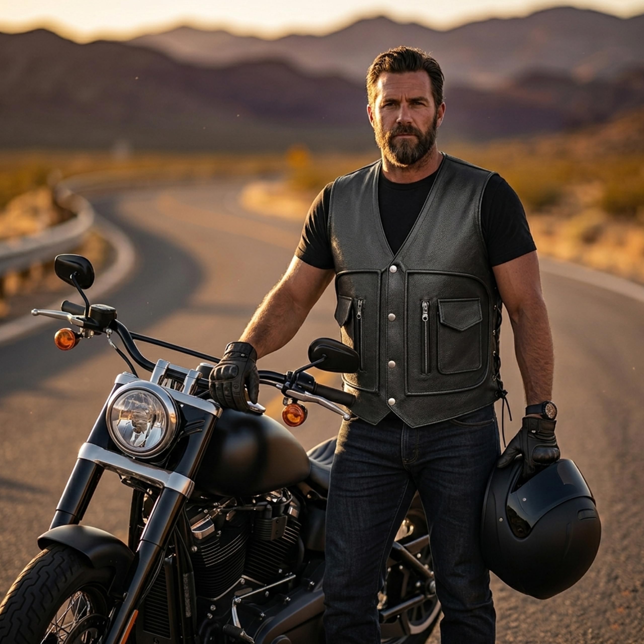 Rad Masters German Wear, Leder Motorrad Kutte Lederweste Bikerweste Motorradweste Weste Schnürung Schwarz