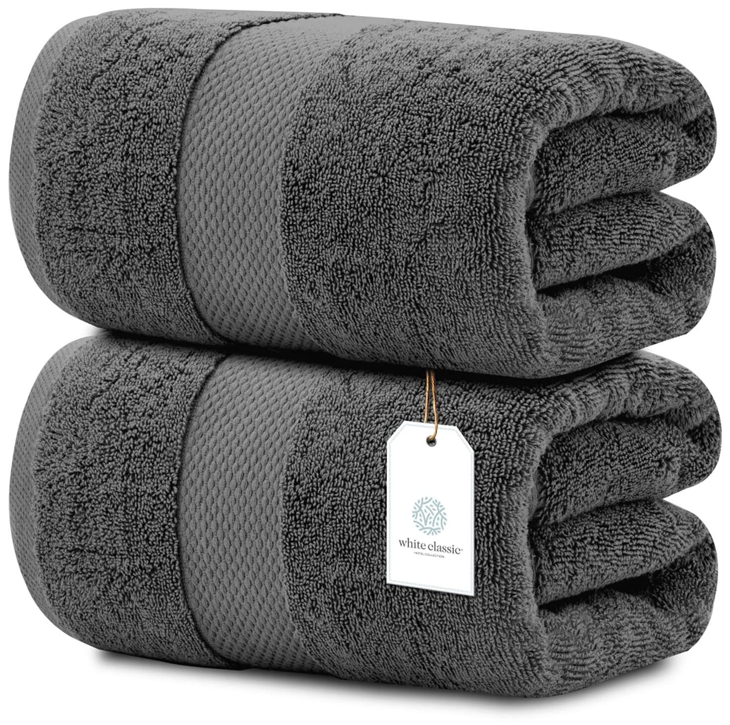 White Classic Luxury Large Bath Towels Set of 2, 89 x 178 Cm Oversized ...