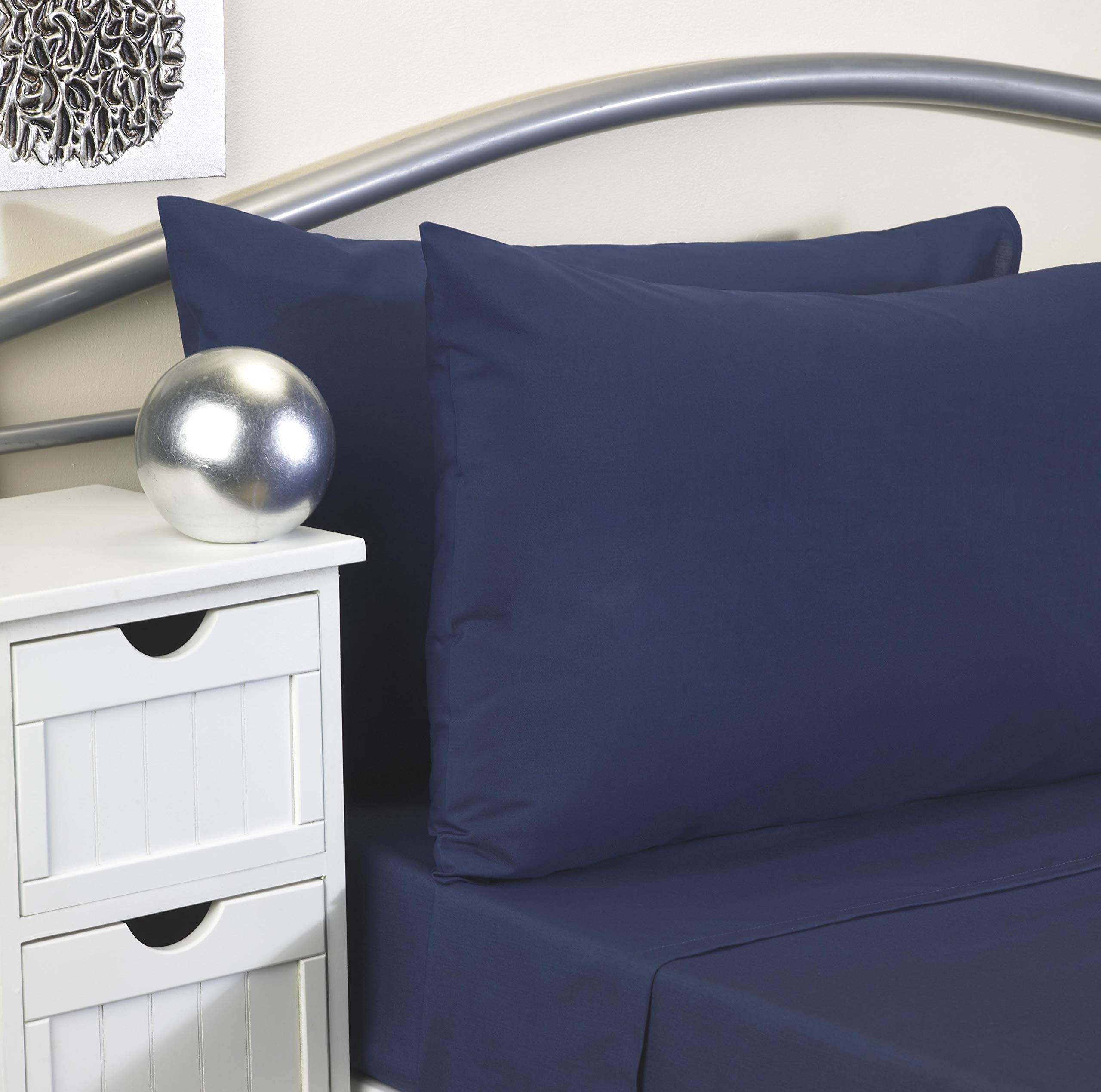 JAKERA Flame Retardant Single Bedding Set - Tested to BS EN 7175 - Duvet cover, Fitted Sheet, Pair of pillow cases (Navy)