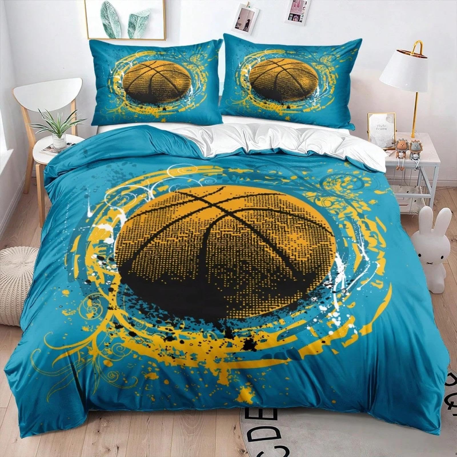 Housse de couette basket bleu 150x210cm pour relooker la chambre des filles et garçons