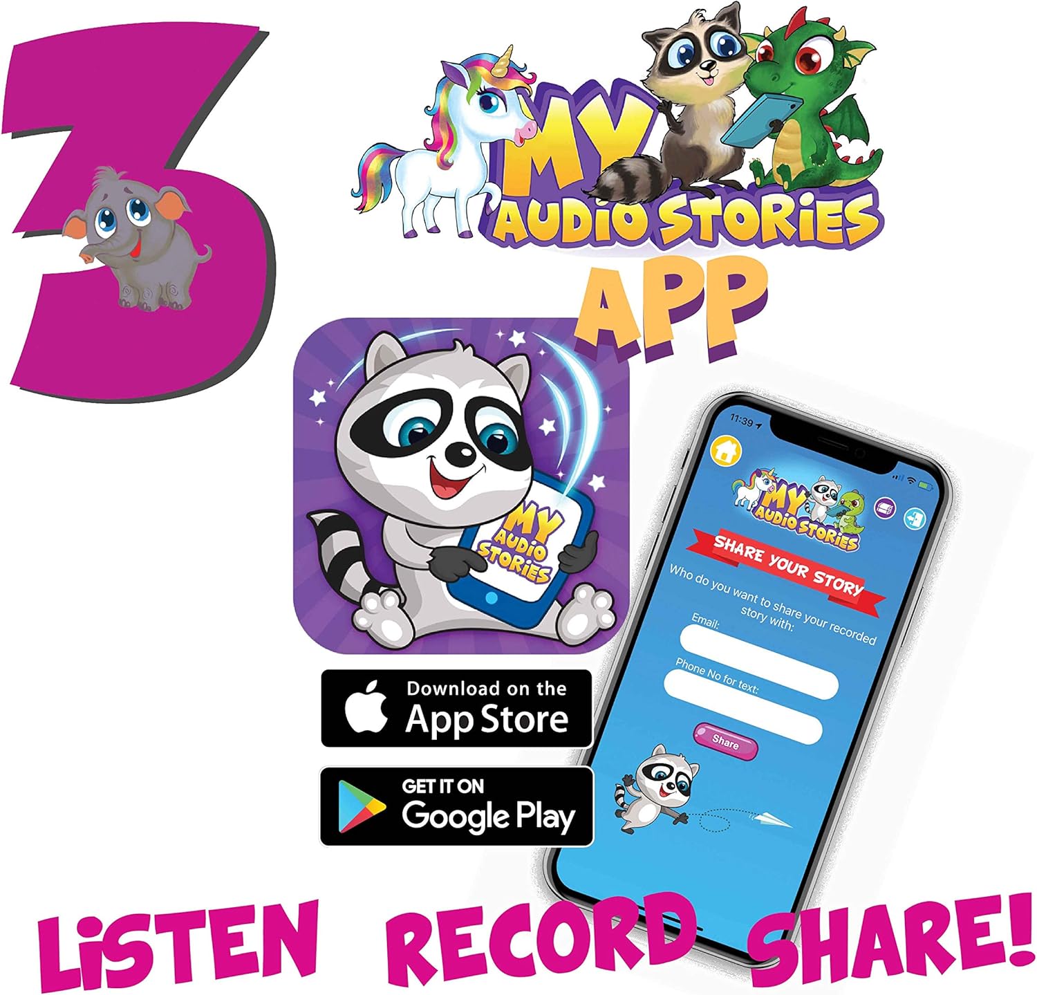 My Audio Stories App icon and phone screen