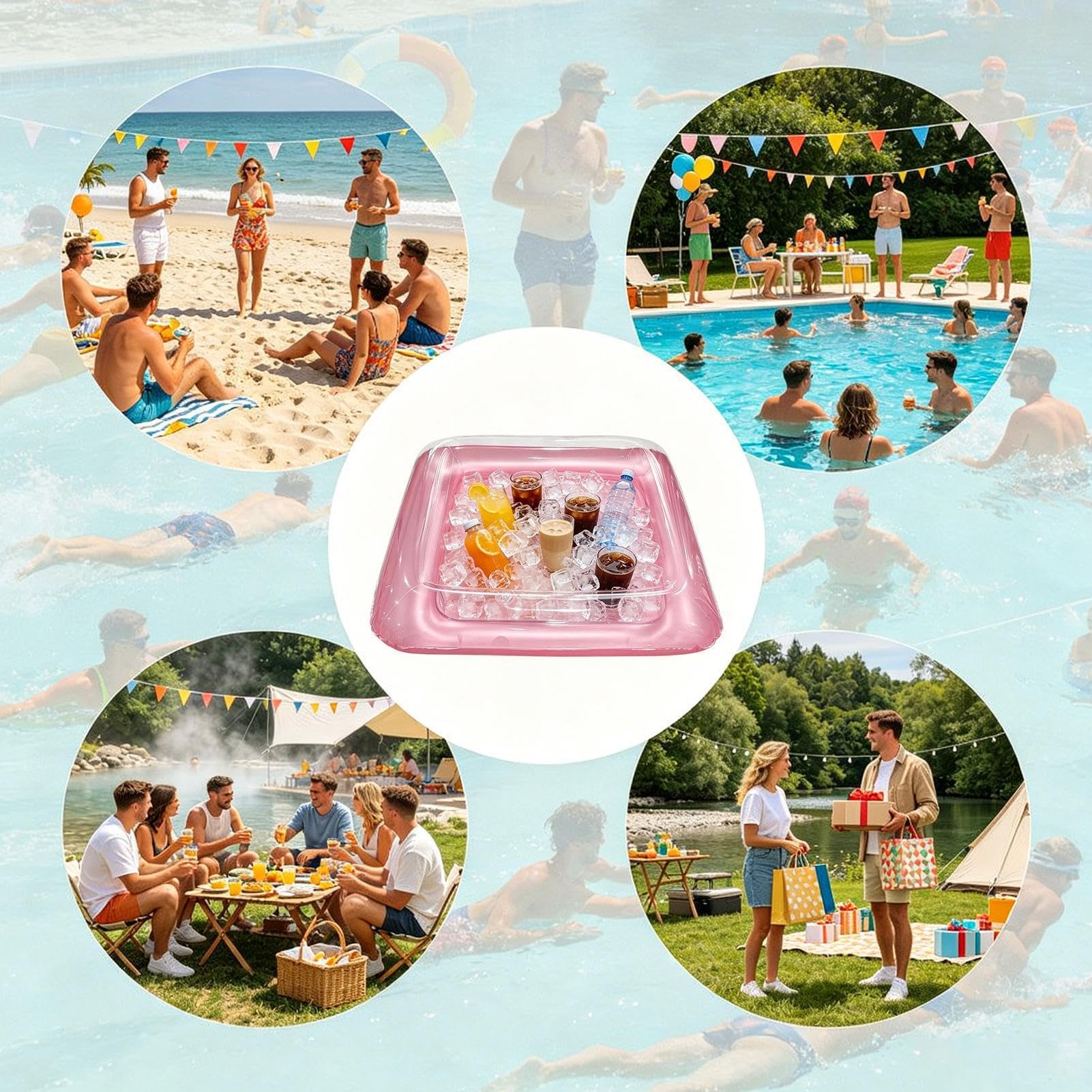 Vassoio Gonfiabile Per Ghiaccio E Cibo Vassoio Quadrato Galleggiante Con | Cooler Gonfiabile Da Tavolo Per Feste In Piscina, , Birra, Bevande, Picnic, Spiaggia, Barca