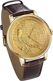 Men's Watch, Swiss Quartz Wrist Watch with Leather Strap,24K Gold Plated with Carving Process of Map and Eagle Pattern - coolthings.us