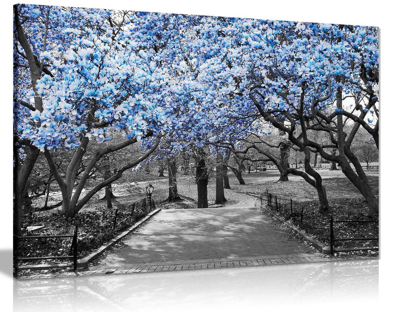 Panther Print Blue Black & White Wall Art Blossoms Canvas Wall Art Picture Print Home Decor 91X61cm (36X24in)