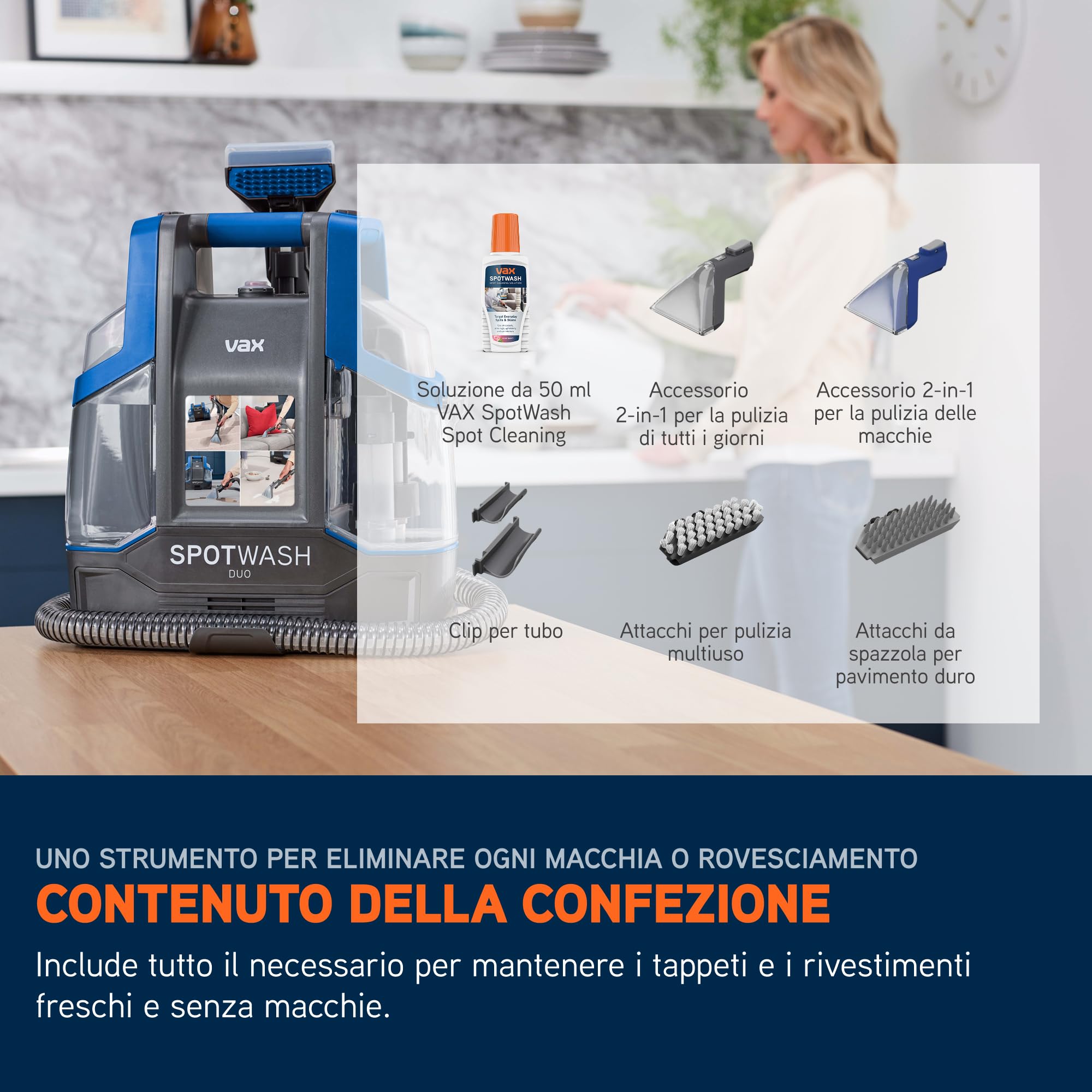 Vax SpotWash Duo smacchiatore per tappeti e tessuti con accessorio per animali domestici e strumenti per uso quotidiano. Lavapavimenti per pavimenti, divani, auto, scale. Pulitore domestico portatile