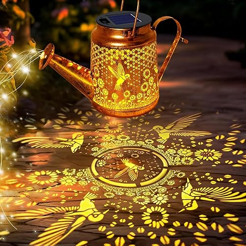 Miniatura 29 de Faroles solares impermeables para exteriores, regadera de colibrí, decoración de jardín, luces solares colgantes para camino, arte de patio