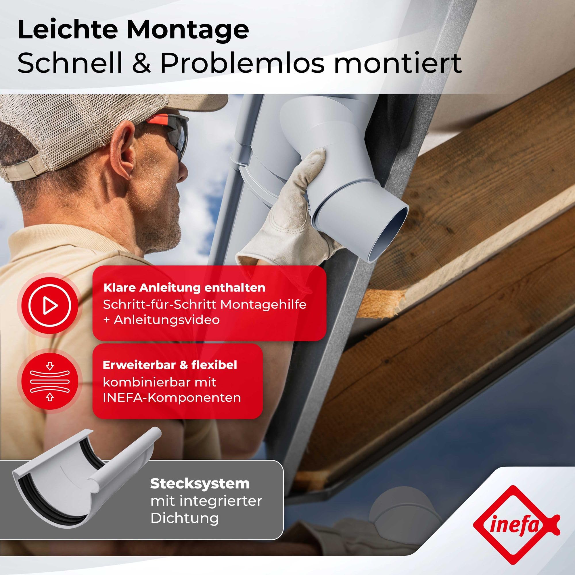 INEFA Dachrinnen Set NW100 / 100mm Kunststoff halbrund – Dachrinne 3m Länge Dunkelbraun 1 Dachseite – Regenrinne PVC für Gartenhaus Carport