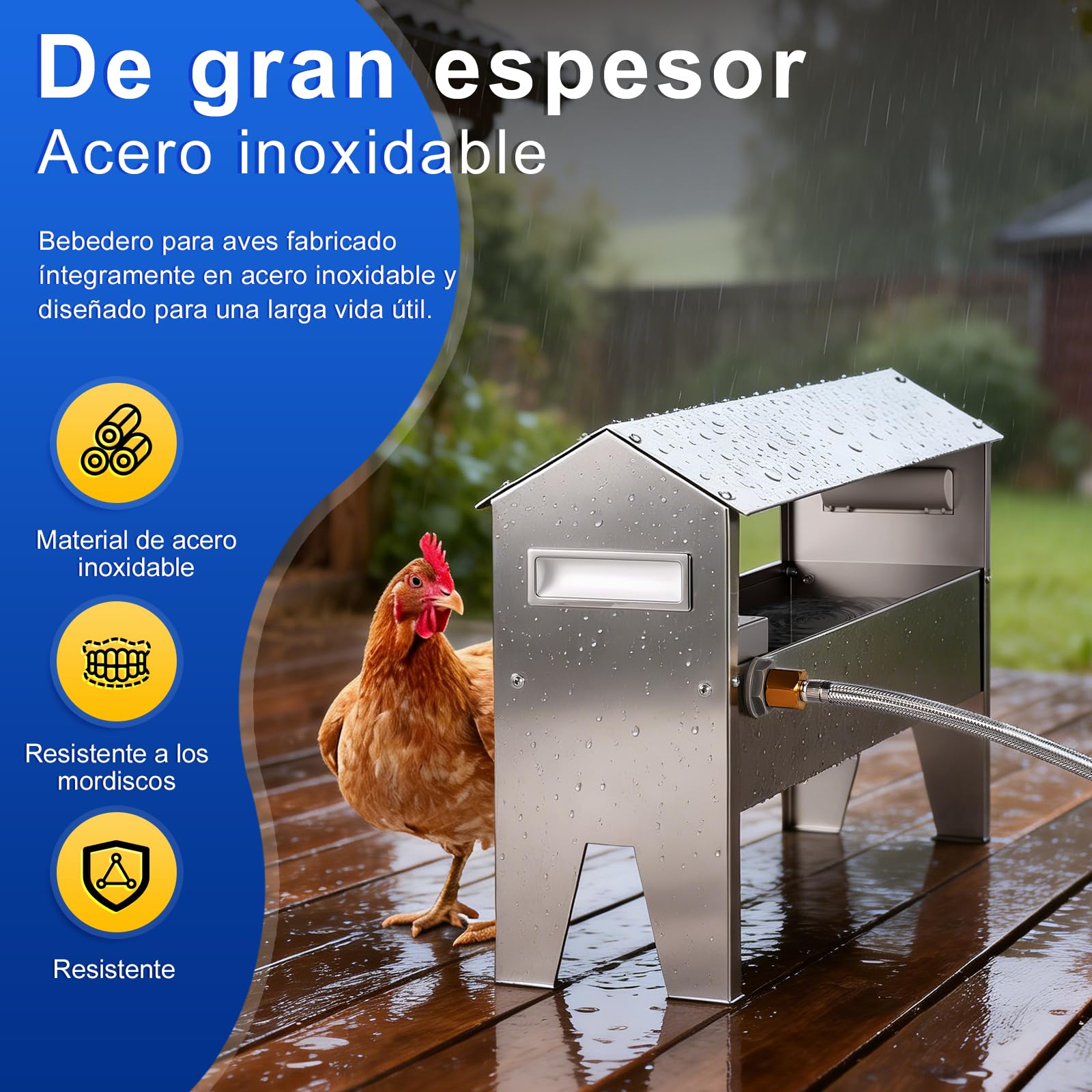 7 litros Bebedero Gallinas Automatico,Bebedero de Acero Inoxidable para Aves de Corral,Bebedero para Gallinas,Bebedero Anti-Desperdicio con Válvula de Flotador,Bebedero para Pollo para gallina