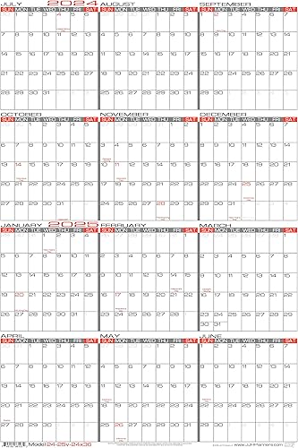 JJH Planificadores Laminado 24 x 36 grande académico 0000-0000 Calendario de pared Vertical 12 meses anual planificador 00-00v-24x36