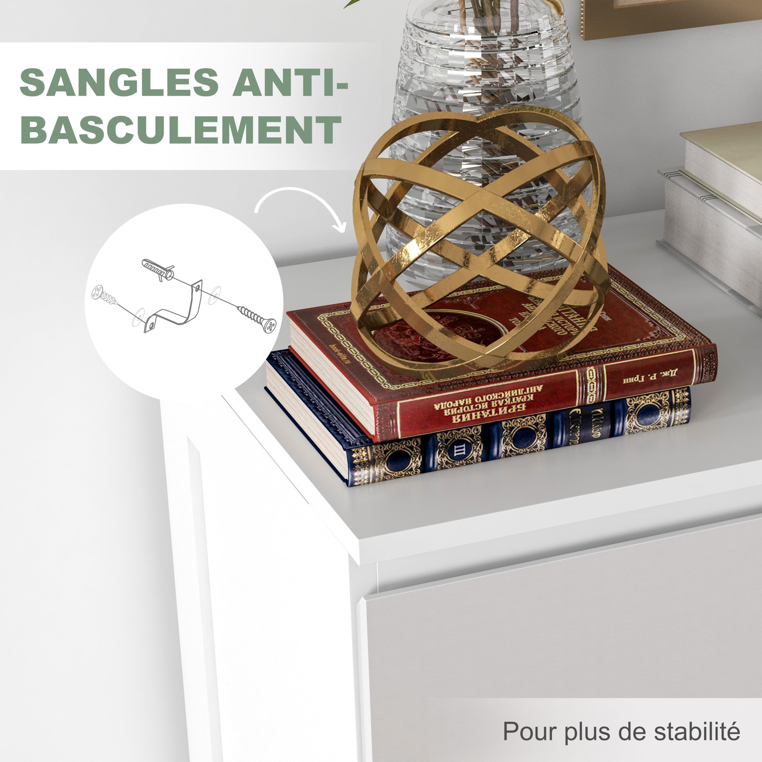 HOMCOM Commode 5 tiroirs, Meuble de Rangement étroit sans poignées, chiffonnier, Style Moderne, Commode pour Chambre à Coucher, Salon, Couloir, 60 x 39 x 100 cm, Blanc