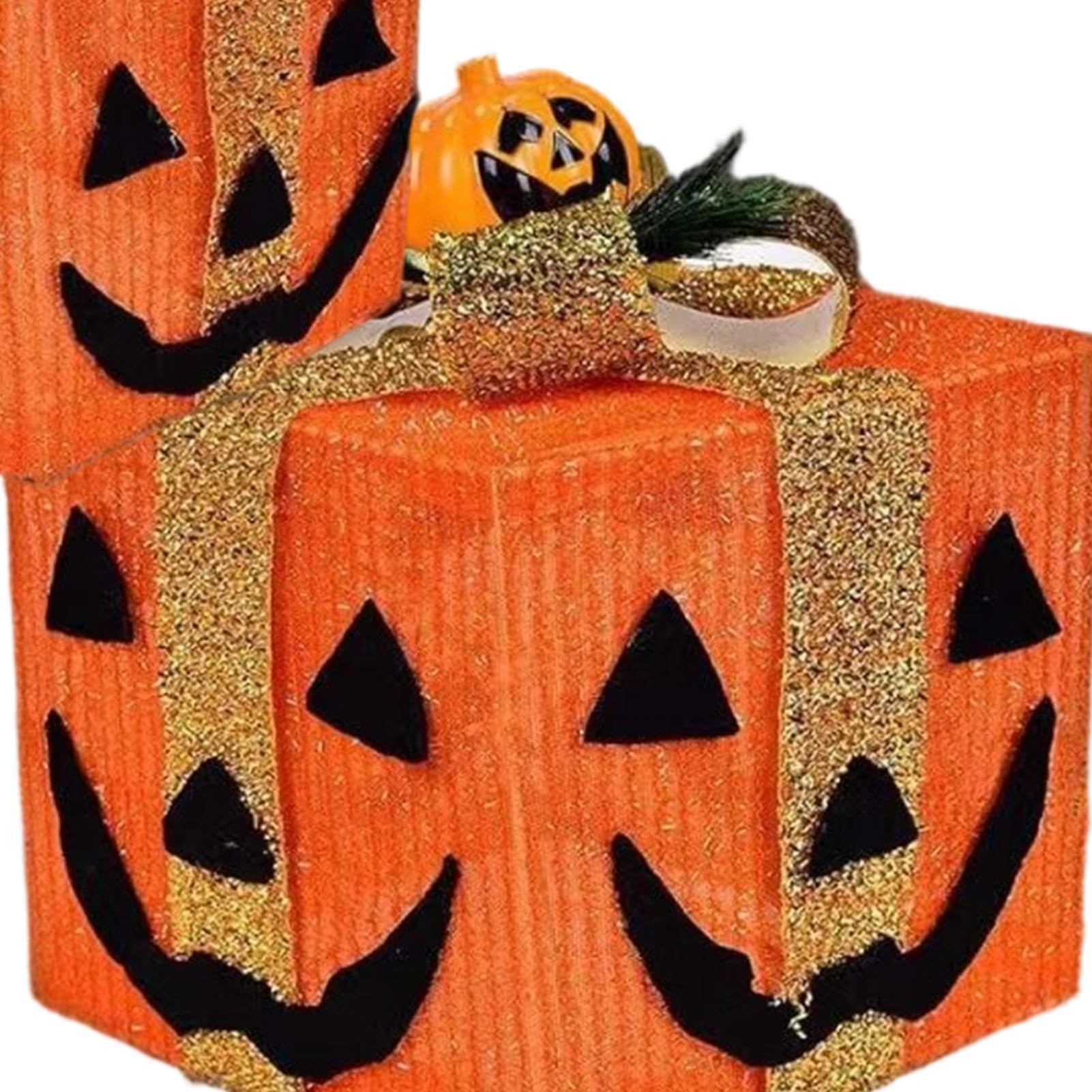 Beleuchtete Kürbis-Dekoration 3er Set Lustige Halloween LED Leuchtende