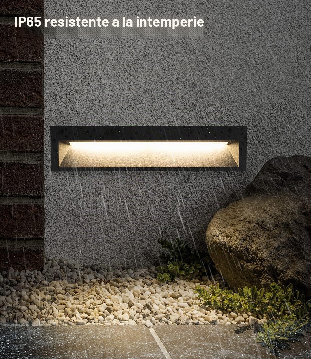 DAWALIGHT Aplique empotrable de exterior rectángulo, 10W 3000K, blanco cálido, alimentación CA,IP65 impermeable, Luces Empotrables Para Escalones, Foco empotrable para jardín, Aluminio, Gris oscuro
