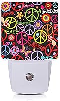 Vista 1 de lámpara nocturna de flores hippies de la paz, lámparas nocturnas enchufables hippies con sensor de atardecer a amanecer para dormitorio, baño y sala