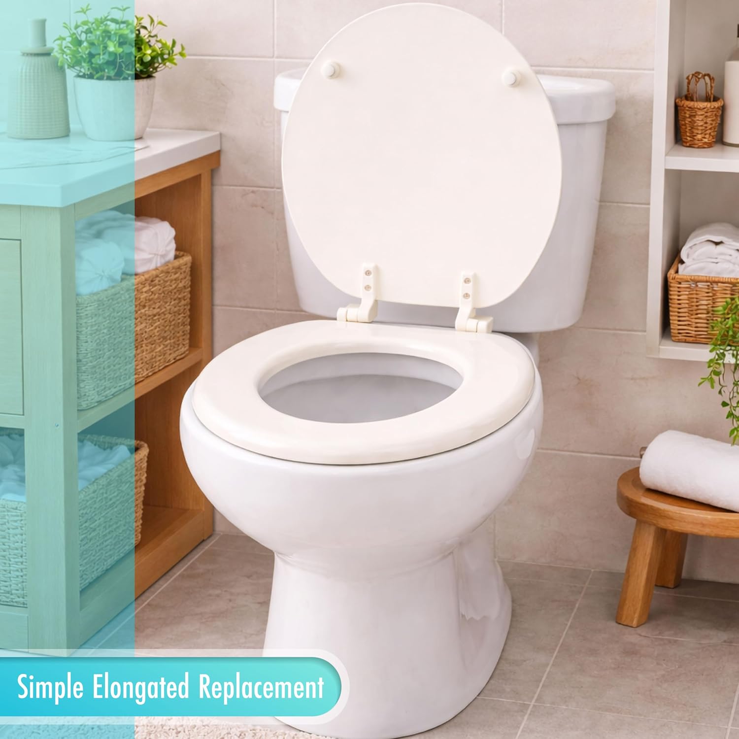 LDR 18.5 x 14.375 x 2 in. Round Molded Wood Toilet Seat 050 1066BS, Round Toilet Seat Replacement for Bathrooms, Durable Painted Finish, Easy Install Hardware, Bathroom Accessory for Home Improvement