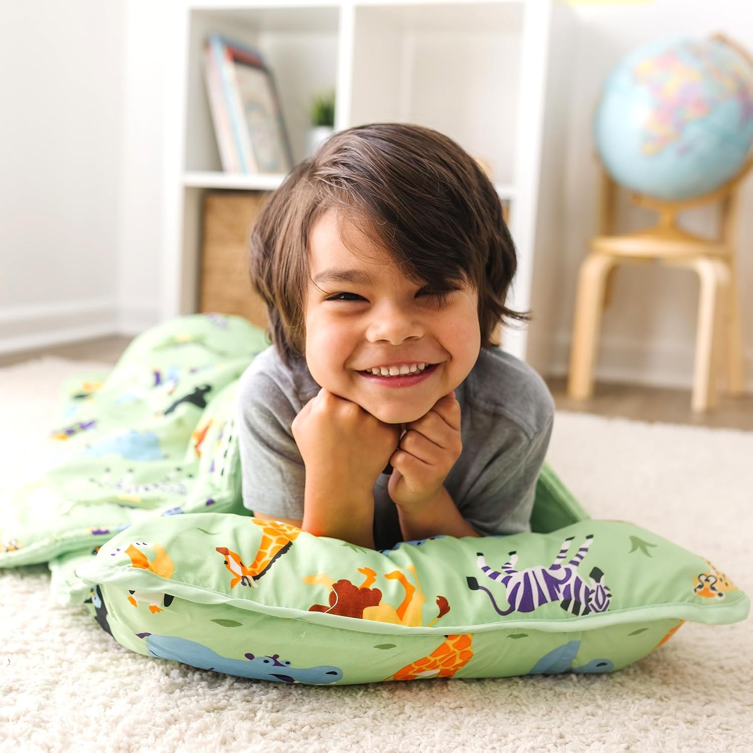 Wildkin Kids Microfiber Nap Mat with Pillow for Boys & Girls – Soft & Cozy Toddler Sleep Mat for Daycare, Preschool, Kindergarten & Travel, Ages 3–7, Machine Washable – Wild Animals