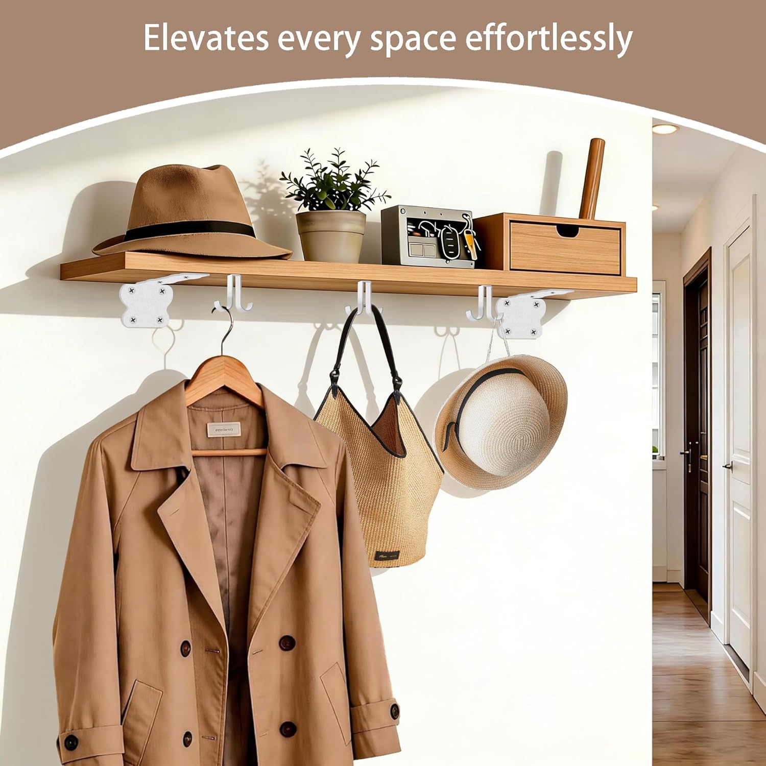 SOGAL Shelf Brackets 8 inch | Heavy Duty | 200LB Extra Storage Utility Hooks - Heavy Duty Shelf Brackets- Invisible DIY Supports for Workshop, 4 Pack