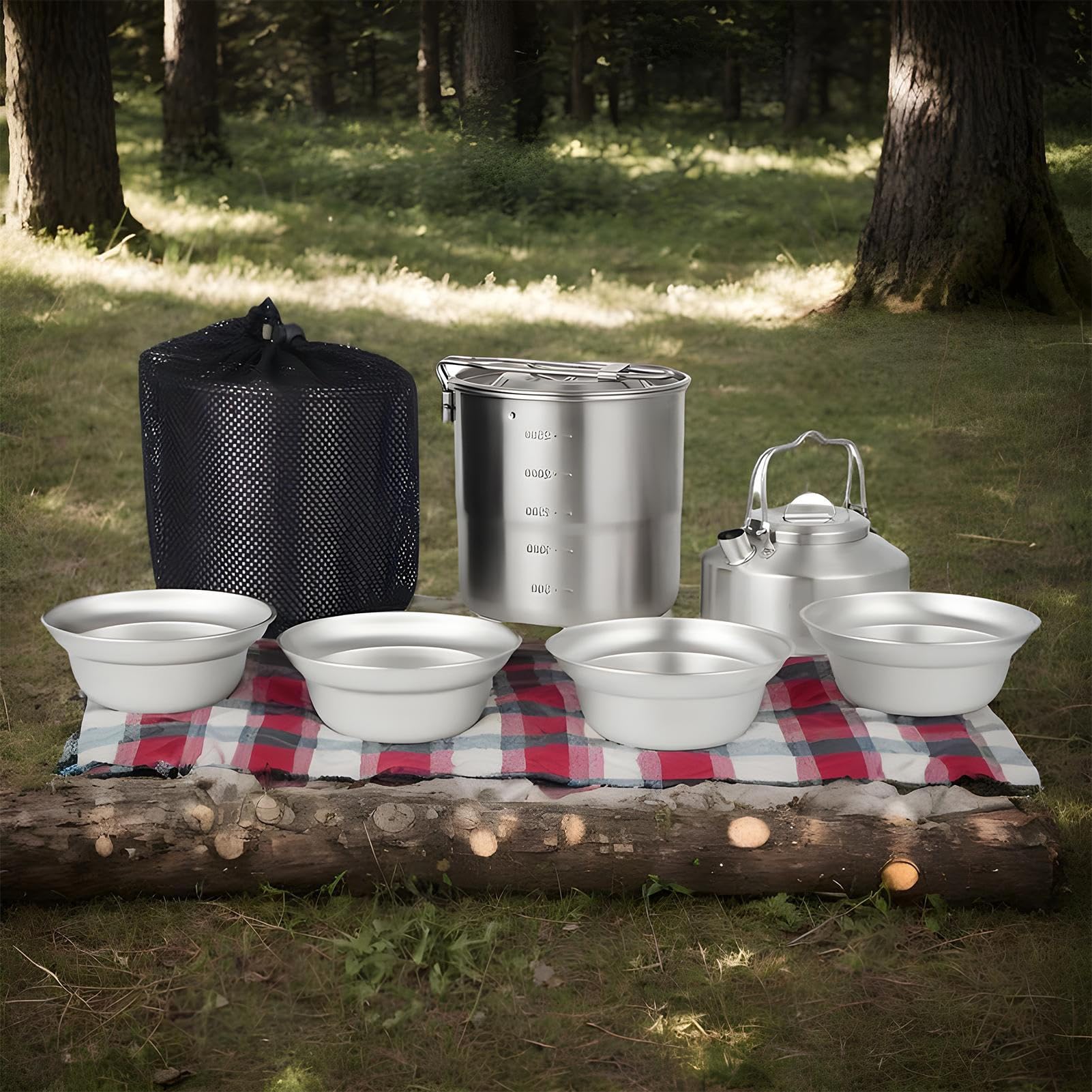 Outdoor Cook Pot – zestaw kempingowy na piknik, stal nierdzewna z odporną na wysokie temperatury, przenośny zestaw do gotowania z kompaktowym przechowywaniem, sprzęt survivalowy z Lawn Hiking Use for