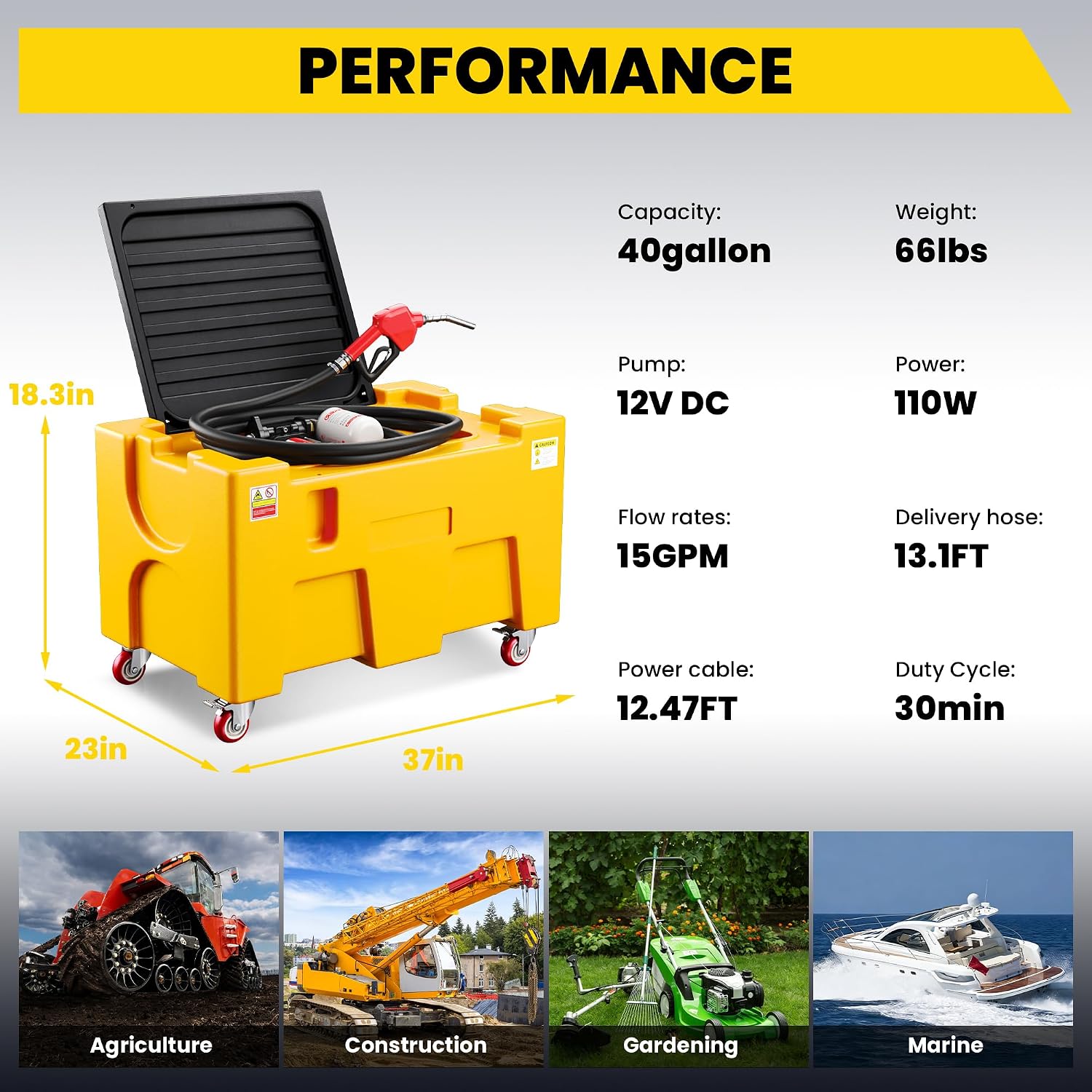 Portable Tank, 40 Gallon Capacity & 15 GPM Flow Rate, Portable Combo Tank with 12V Electric Transfer Pump, Safety lock, Wheels, Transportation for Truck Bed