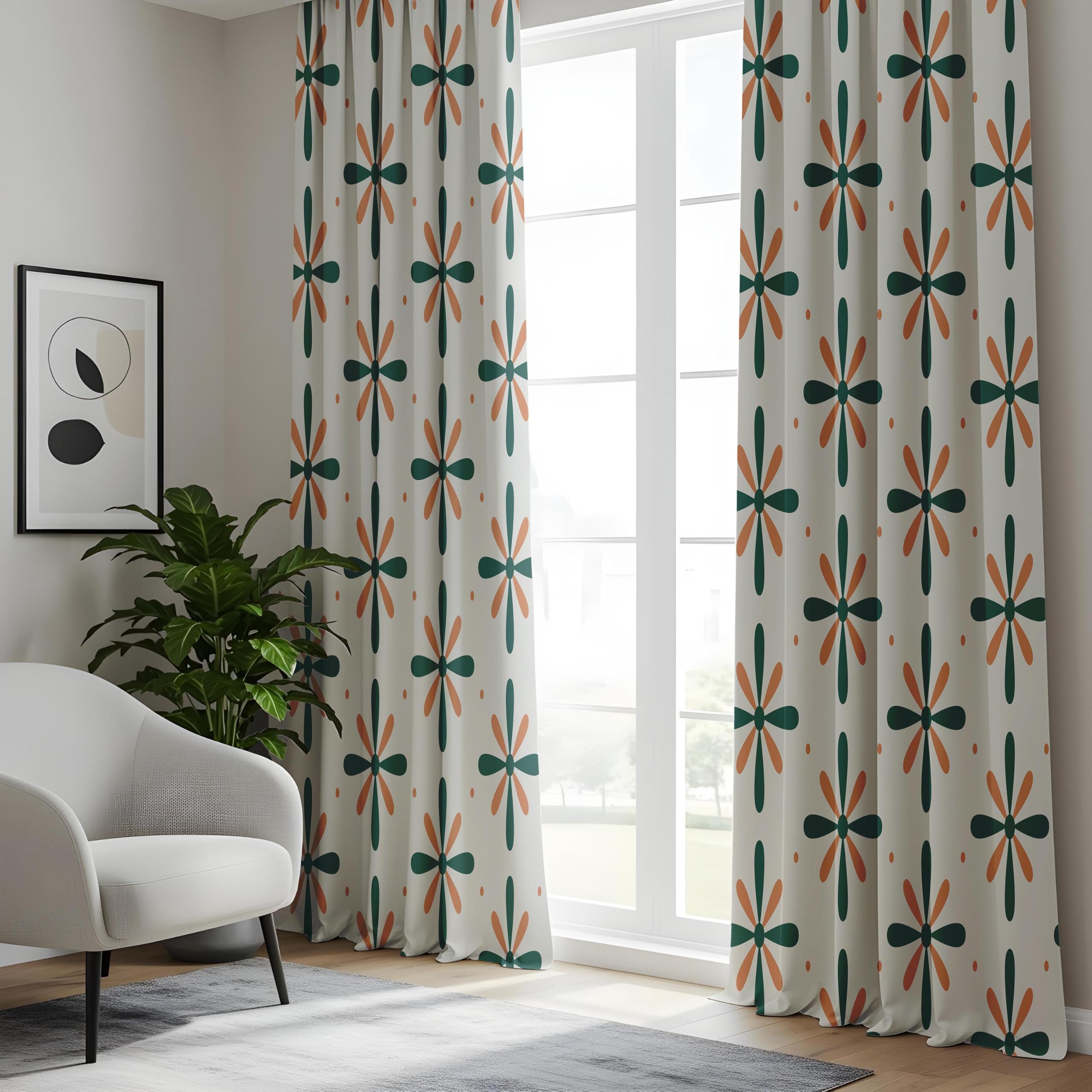 Rideaux occultants pour Chambre à Coucher, 2 Panneaux, Rideaux à Motifs Floraux Bleu Sarcelle et Orange, Rideaux rétro pour Salon (L x H / 2 x 115 x 240 cm)