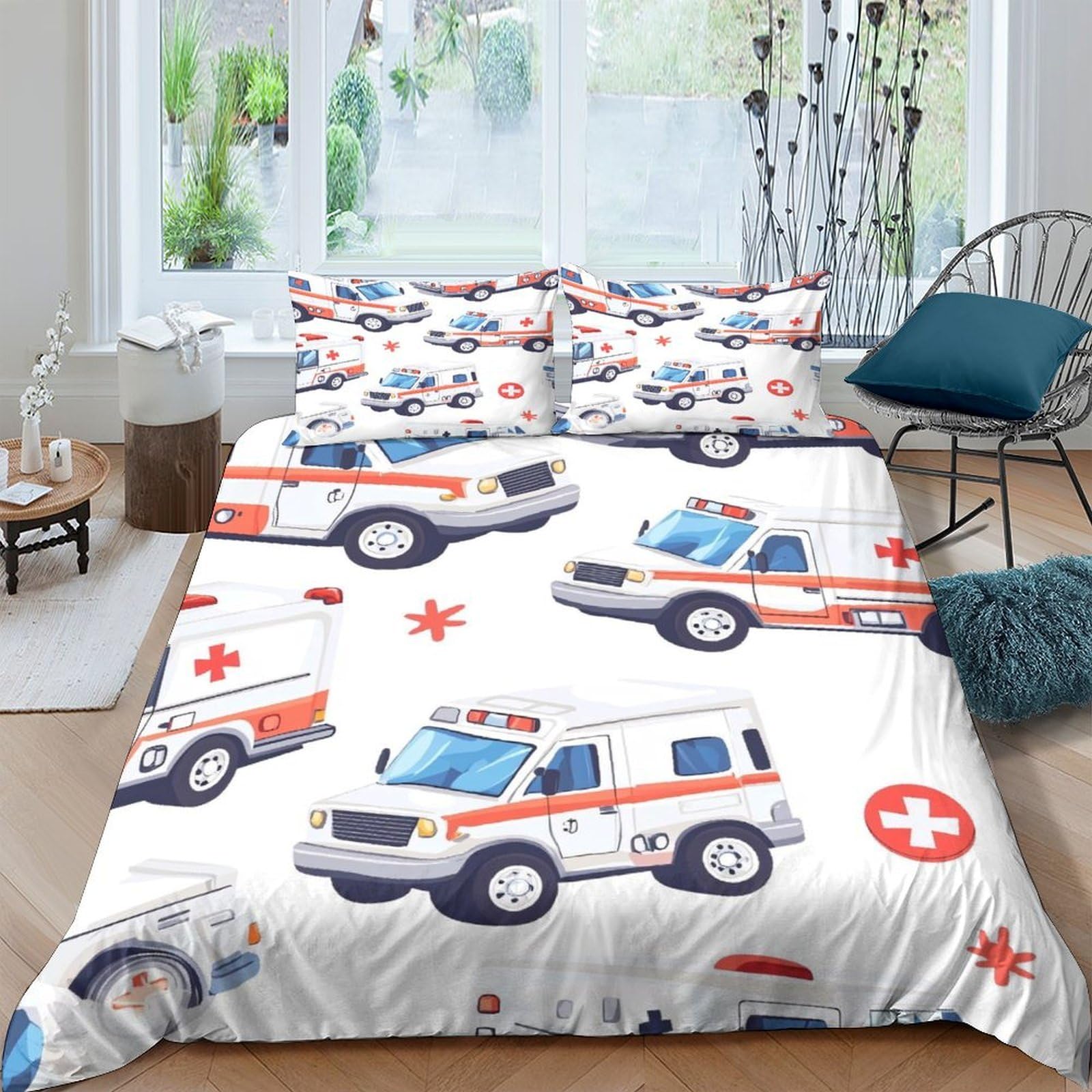 Ctjqhvkz Style-2 3D Printed Ambulance Car Fitted Sheet Microfiber Soft Breathable Medical Theme Bed Cover For Bedroom Dorm Mattress Decor Protection Single（135X200cm）