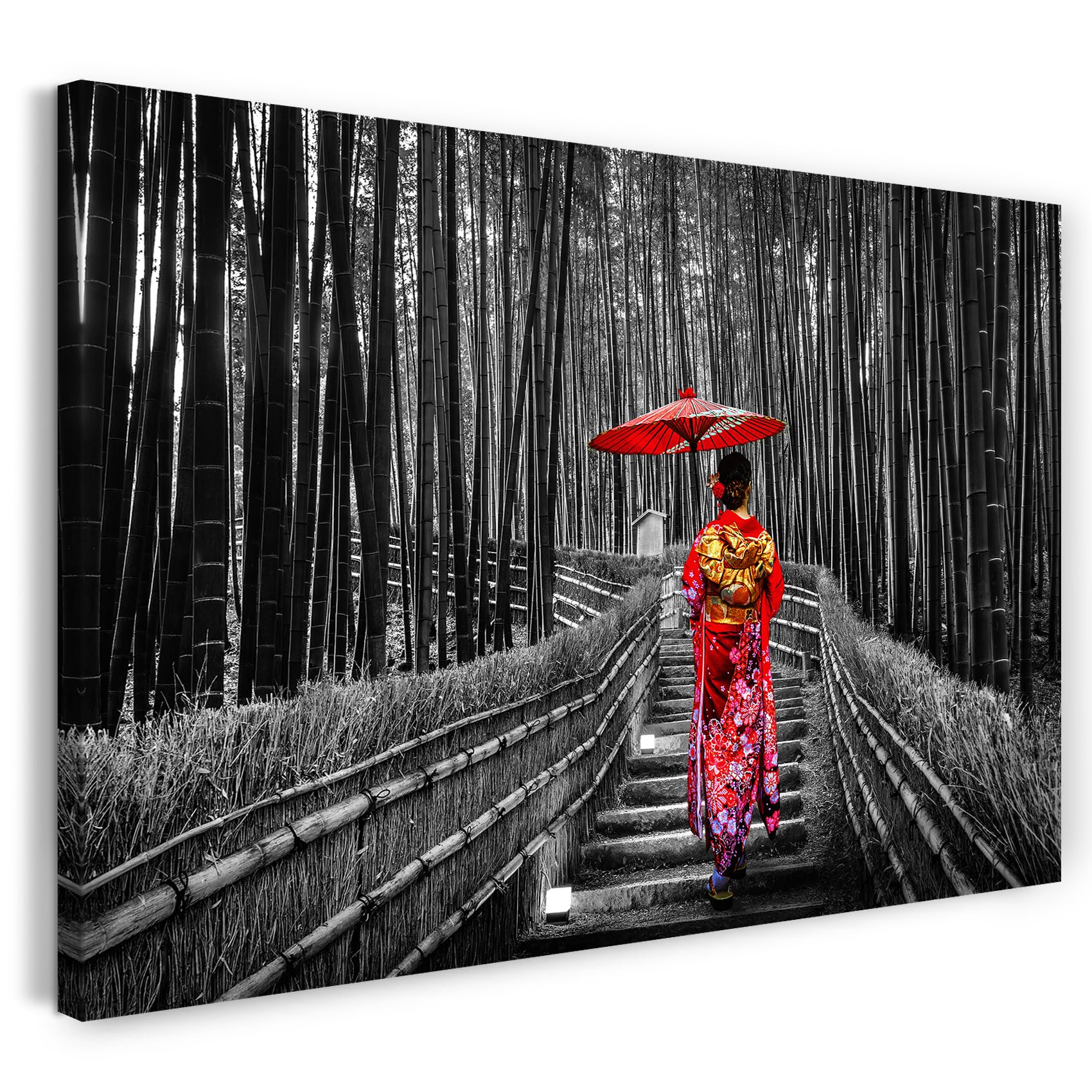 Print on Canvas (100x70 cm) Japanese geisha in kimono - Asia Photography, real wood frame with hook
