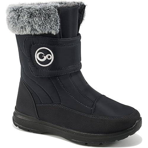 Almusen Snow Boots for Womens Winter Shoes: Warm Fur Lining Mid Calf Boots Women Anti Slip Waterproof Hook Loop Comfortable Outdoor Boot