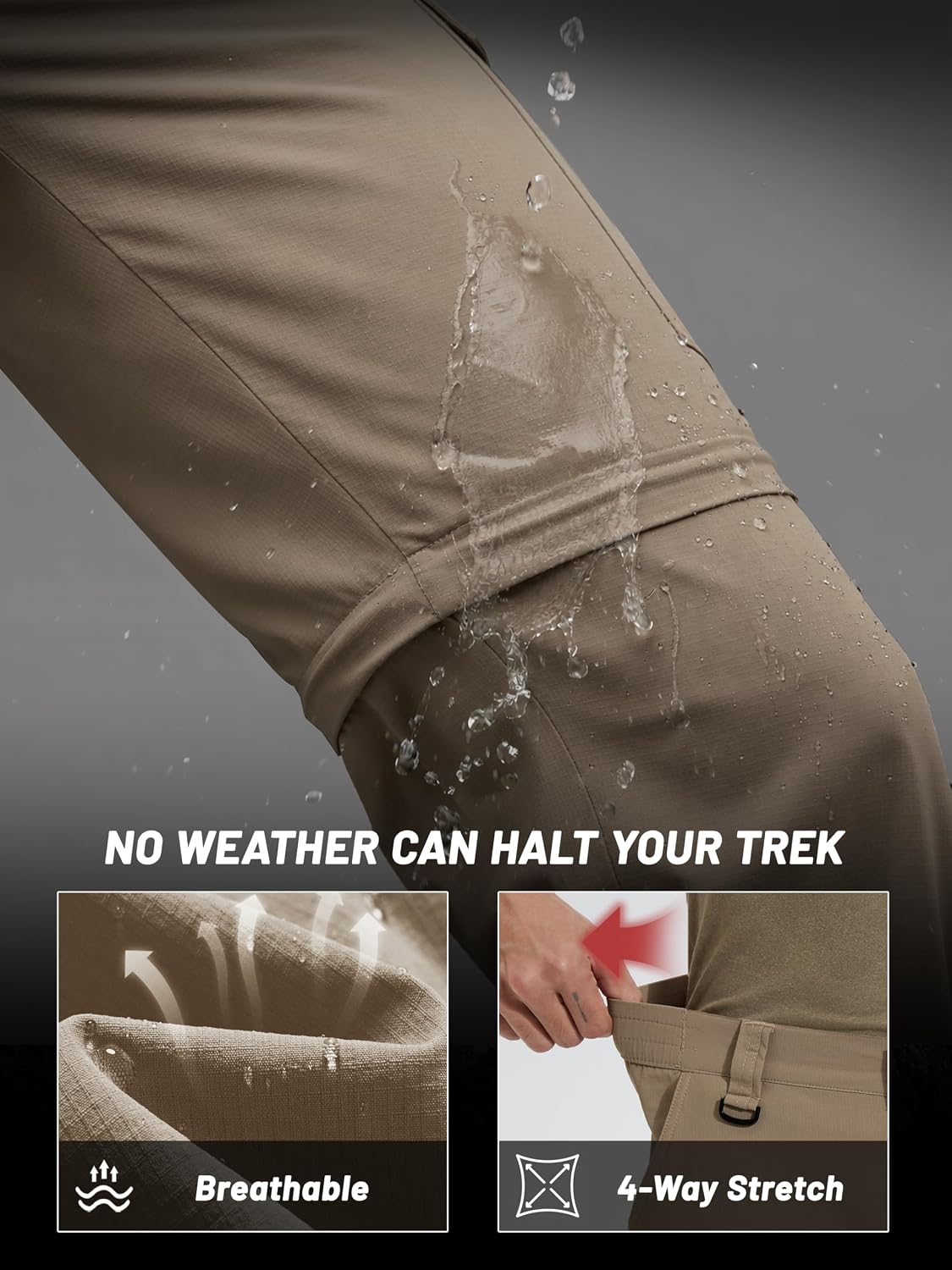 Mens Hiking Pants Convertible Quick Dry Water Resistant Lightweight Zip Off Fishing Outdoor Travel Cargo Pants