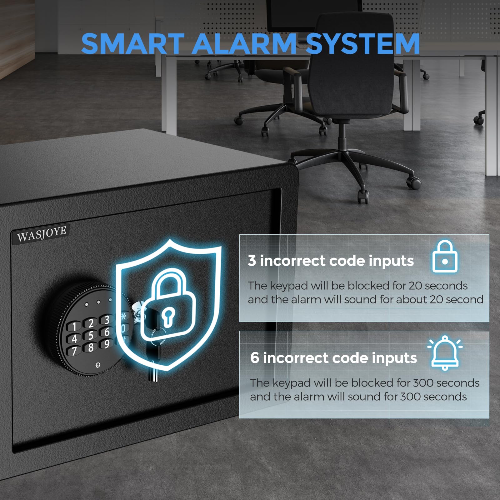 WASJOYE Cassaforte e Serratura, Cassaforte per Contanti, Cassaforte con Tastierino Digitale a Doppia Chiave, Design di Ancoraggio a Muro o Armadio per Hotel Ufficio Domestico, 28.8L