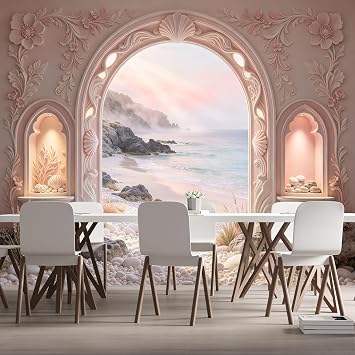 Custom Size Wall Murals Coastal Ocean Archway 3D Trompe L'Oeil Self-Adhesive Wall Fabric Removable Large Wallpaper Wall Decor for Living Room Bedroom Bathroom 1234567890123