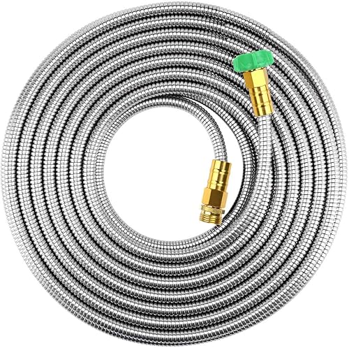 Miniatura 11 de BEAULIFE Manguera de jardín de metal de acero inoxidable 304 de 75 pies con boquilla de manguera de jardín de latón, flexible, portátil y ligera,