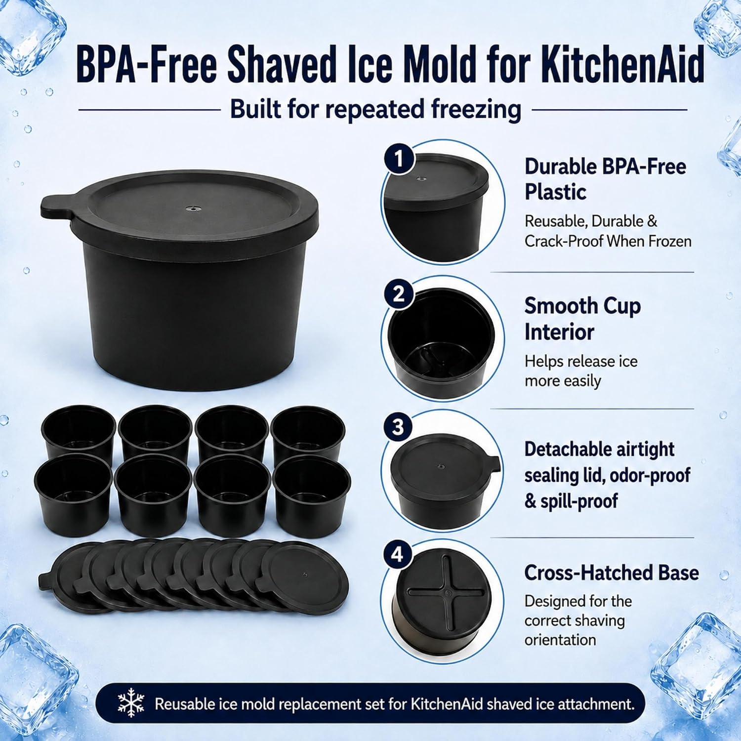 8 PCS Ice Molds Accessory for KitchenAid Shaved Ice Attachment,BPA-Free