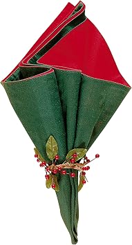 C&F Home Christmas Solid Red & Green 100% Cotton Set of 6 Cloth Napkins XMAS Festive Winter Holidays Party Dining Dinner Table Tabletop Machine Washable Reversible Linen Decor Decoration Napkin Set of