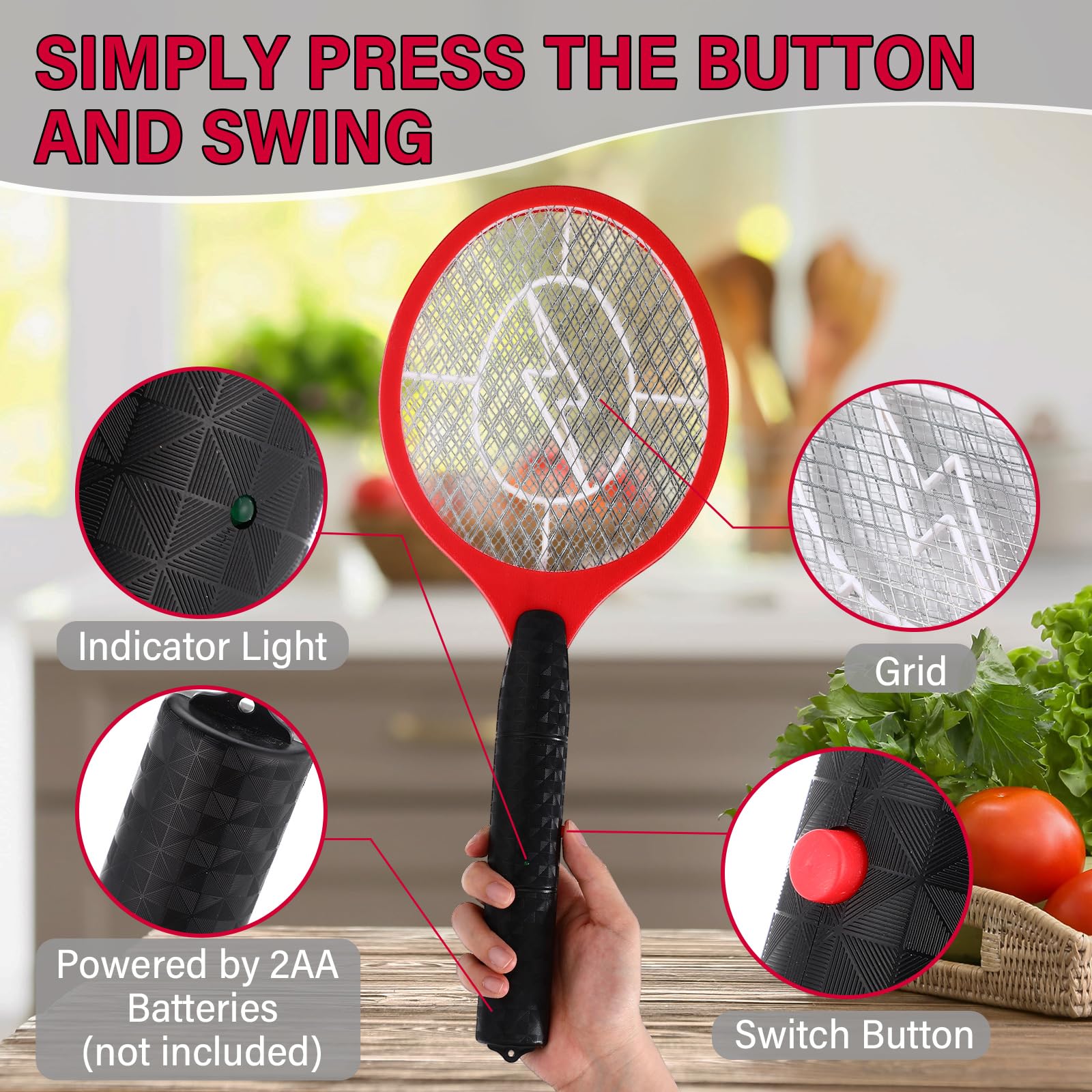 Confezione da 12 scacciamosche elettriche, racchette per insetti per interni ed esterni, racchette per zanzare, racchette da tennis, con rete protettiva, funzionamento a batteria AA, non