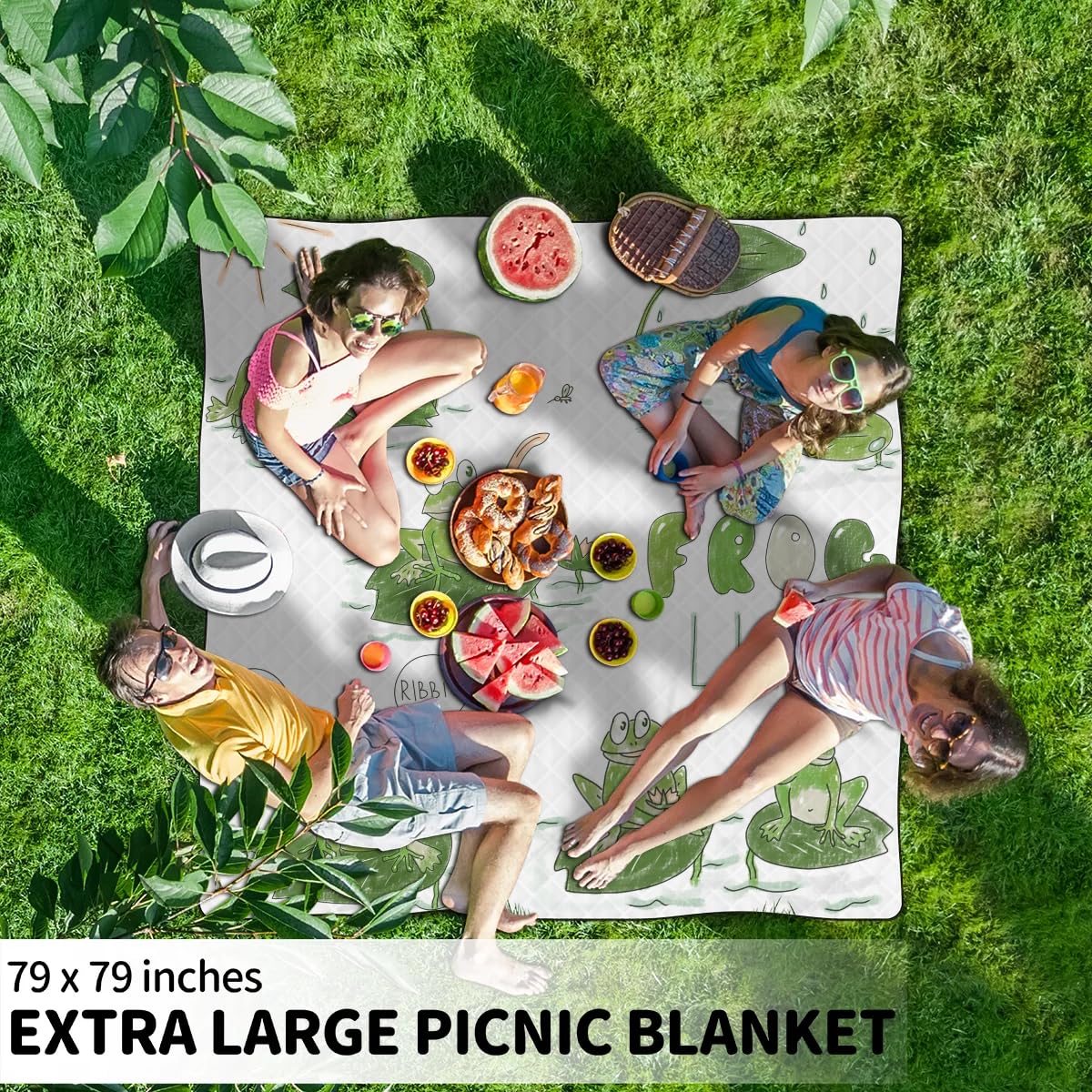 Zwierzęca żaba wzór koce piknikowe, wodoodporny, odporny na piasek, składany koc plażowy, 200 x 200 cm, bardzo duża, przenośna, nadająca się do prania, mata na zewnątrz, na kemping, do parku,