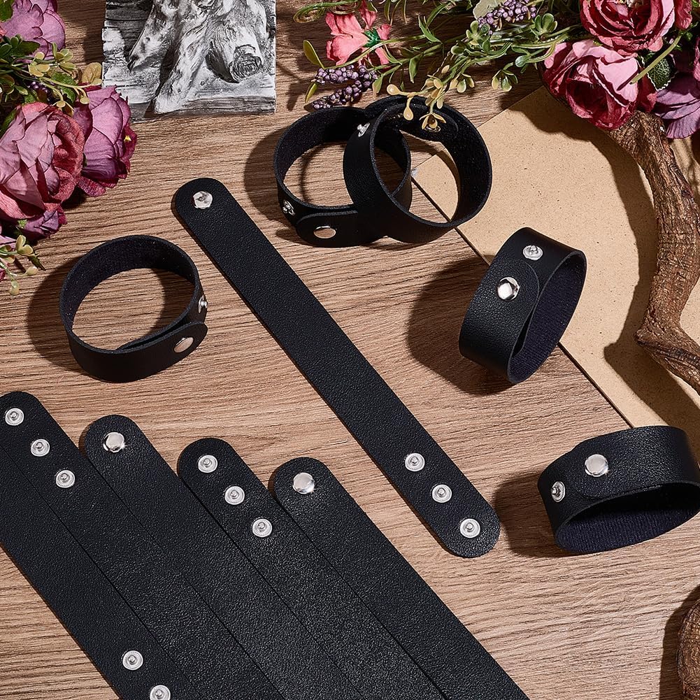 12PCS 8.98 x 0.98 Inch PU Leather Bracelet Blanks Adjustable Plain Wristband Bulk Snap Cuff Bracelets Wrist Cuffs DIY Craft Wristbands for Men Women Stamping Engraving Jewelry Making(Black)
