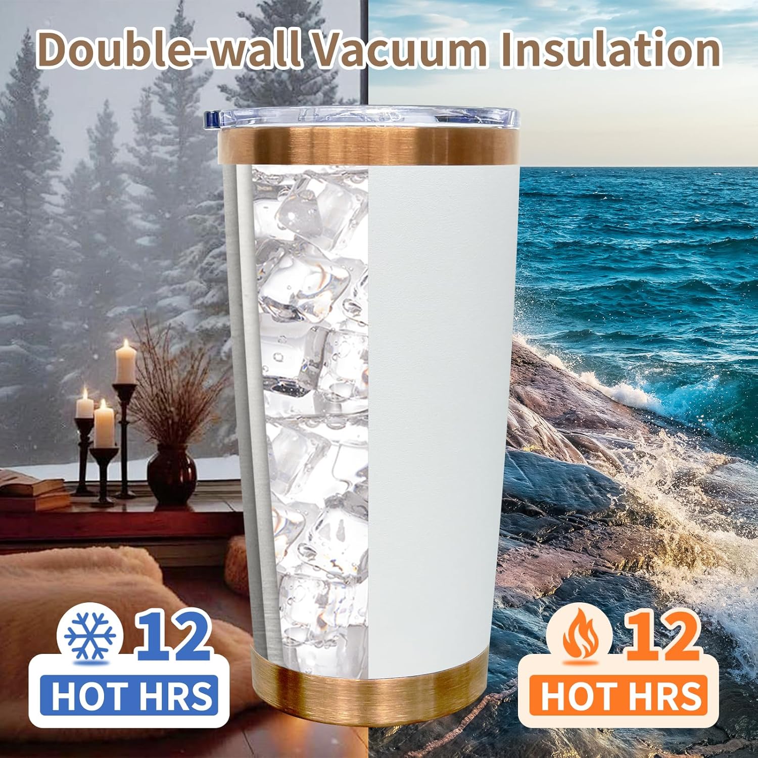 20 oz Tumblers Stainless Steel Tumbler with Lid and Straw Insulated Copper Coffee Mug for Laser Graving 24oz Powder Coated Cup(White,6 pack)