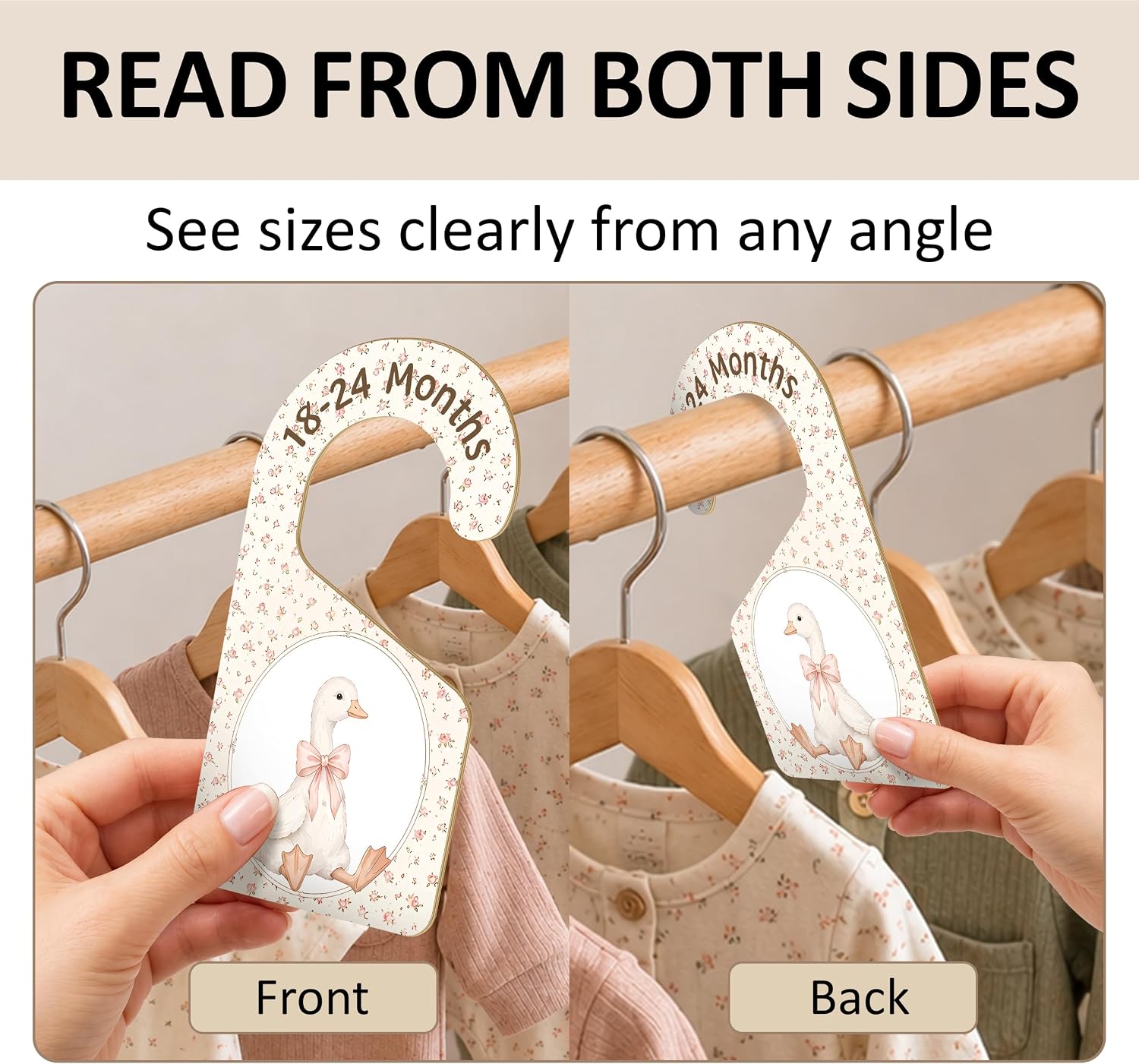 7 PCS Pastel Floral Closet Dividers for Girls Nursery, Wooden Clothes Size Separators with Vintage Bow Theme from Newborn to 24 Months