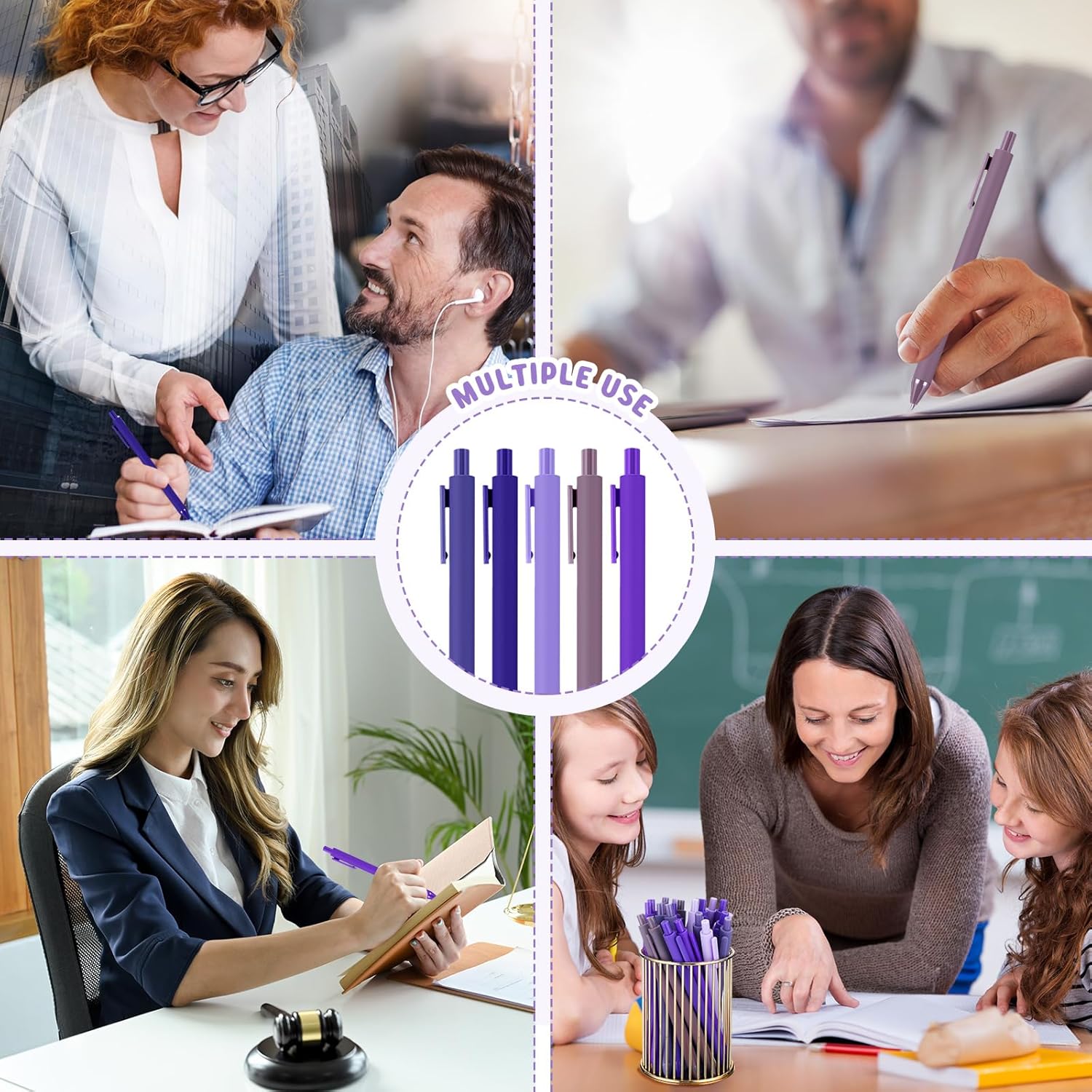 100 Pcs Ballpoint Pens Bulk Retractable Writing 1. 0 mm Black Ink Cute Pens Smooth Writing Color Fancy Gift for Teacher Student Employee Office School Home Baby Shower Supplies (Purple Series)