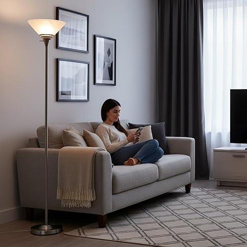 Miniatura 2 de Lavish Home - Lámpara de pie Torchiere para dormitorio con base de metal resistente y pantalla de vidrio mármol, bombilla LED incluida por Lavish