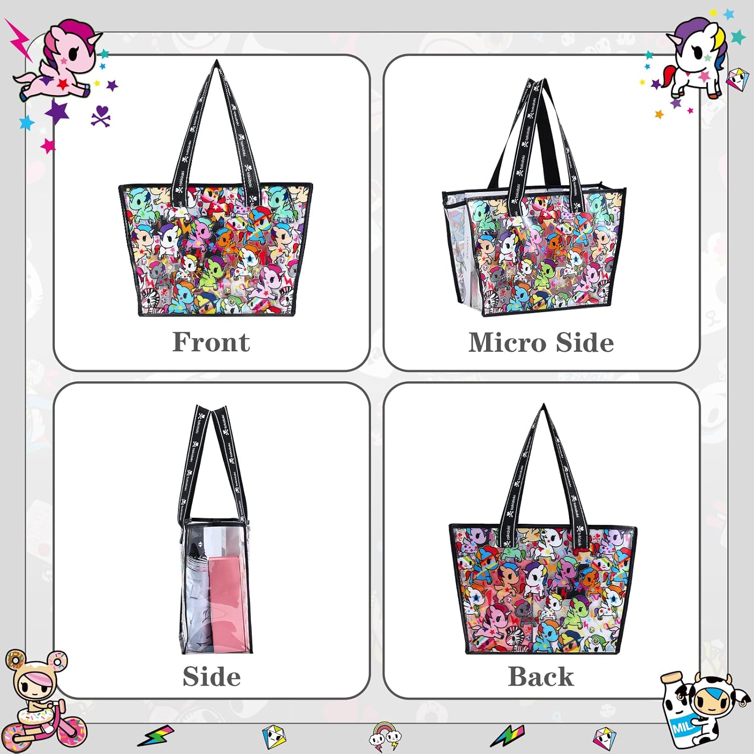 Tokidoki Clear Tote Bag with Unicorno Keychain Waterproof Transparent Beach Bag Purse Small Shoulder Bag Handbag for Women - Image 5