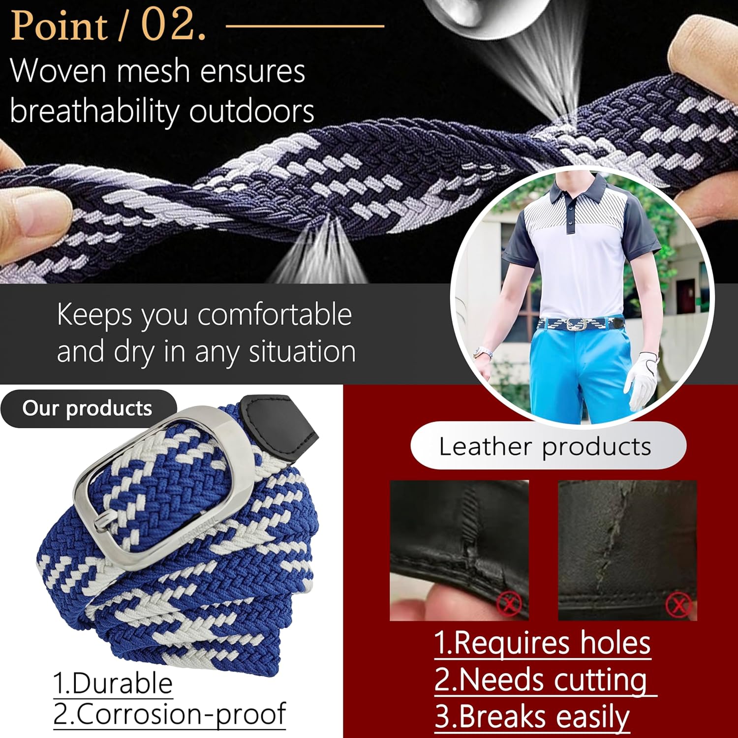 JIFANPAUL Elastic Braided Belt for Men and Women,Stretchable Adjustable Web Woven Belt for Work,Casual Wear, and Golf - Image 6
